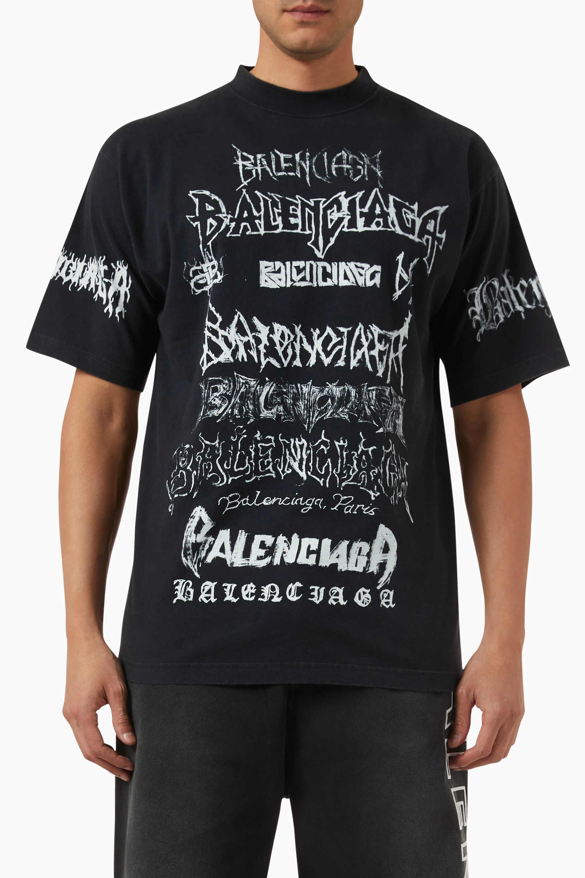 トップス Balenciaga Summer Polyester Jersey Black Printed cotton jersey T-shirt in black - Balenciaga | Mytheresa