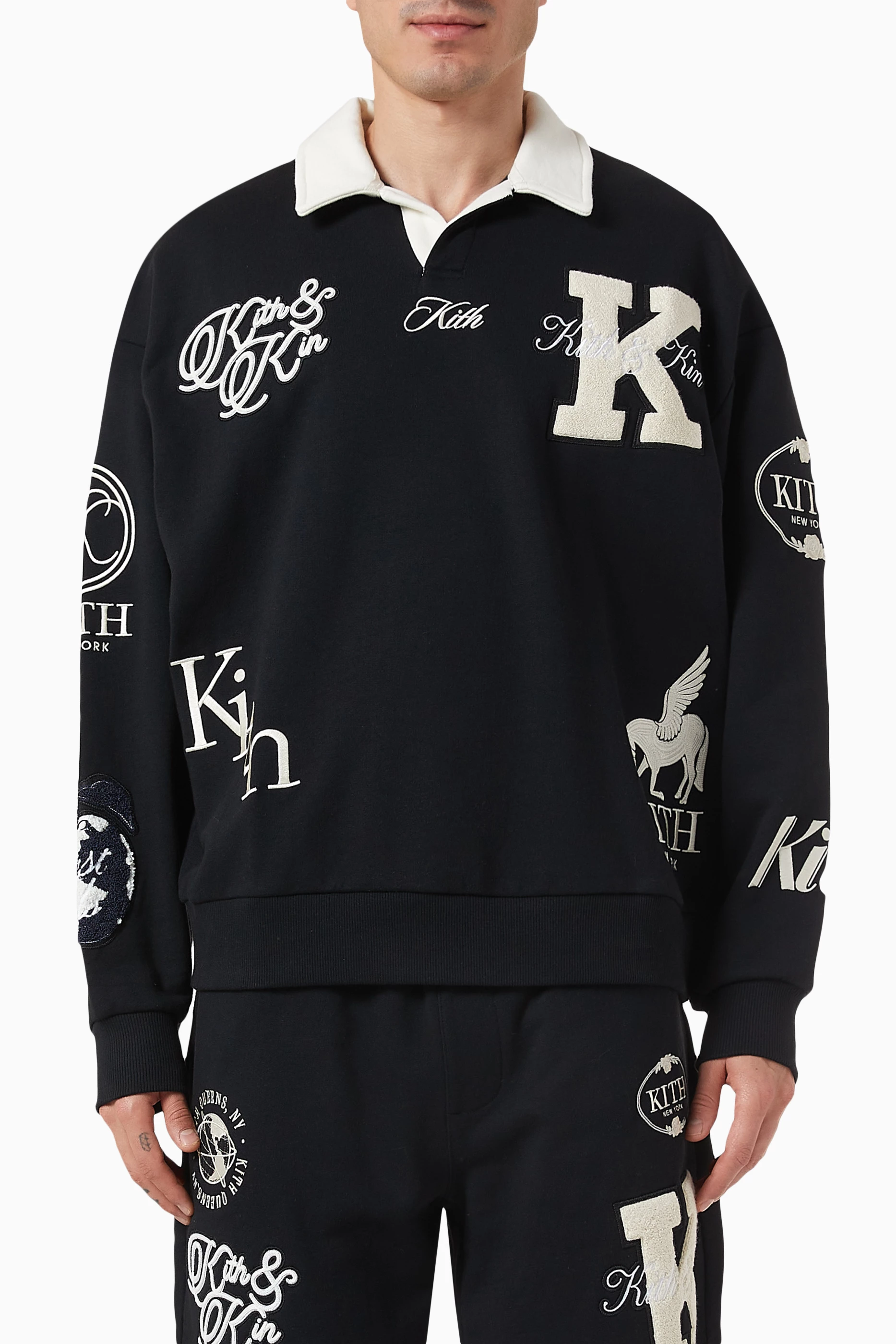 Buy Kith Black Nelson Collared Sweatshirt in Cotton-fleece