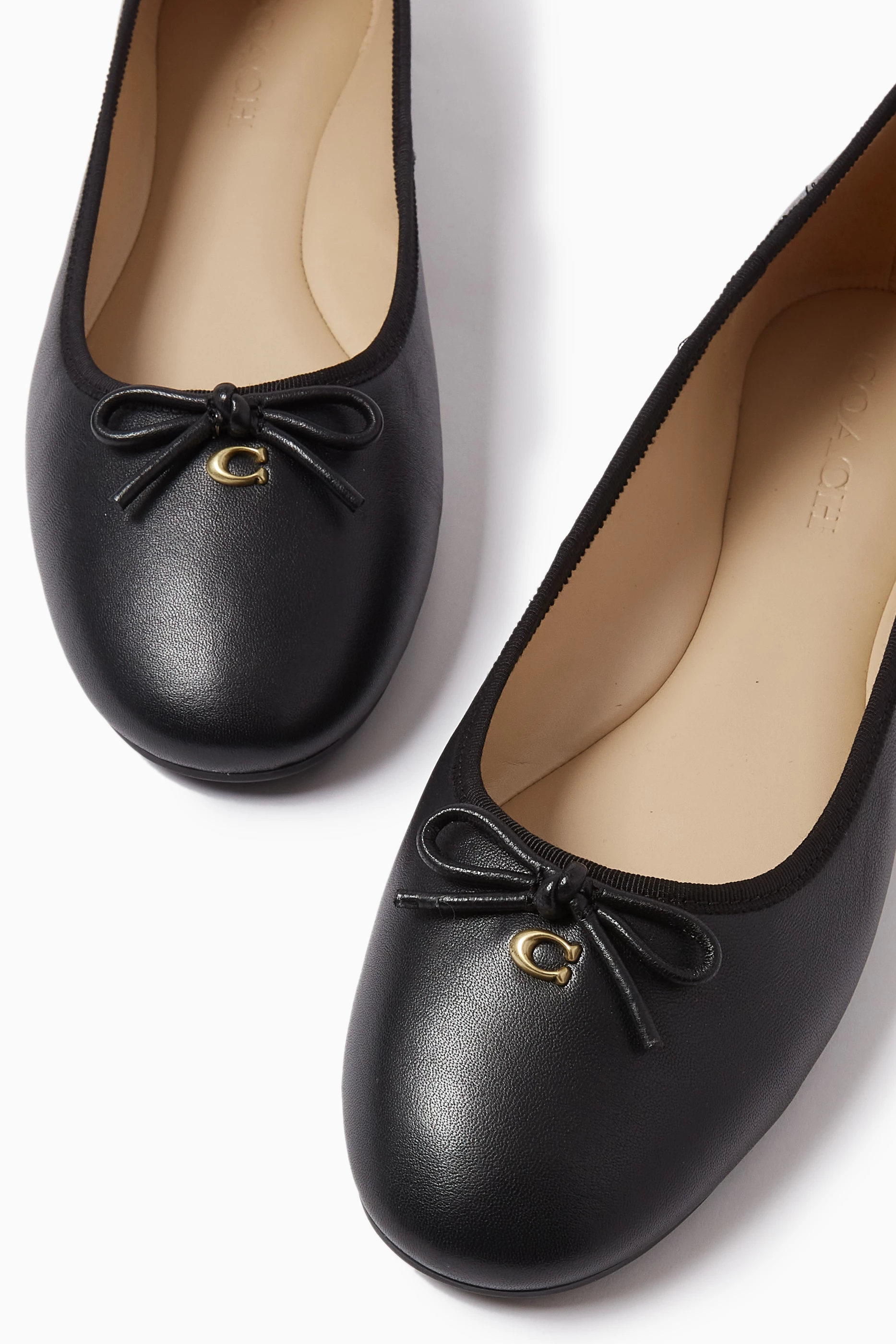 COACH ALINA LEATHER BALLET ブラック Coach Alina Ballet Flat Women's Black Size 9.5 Leather Slip on Bow