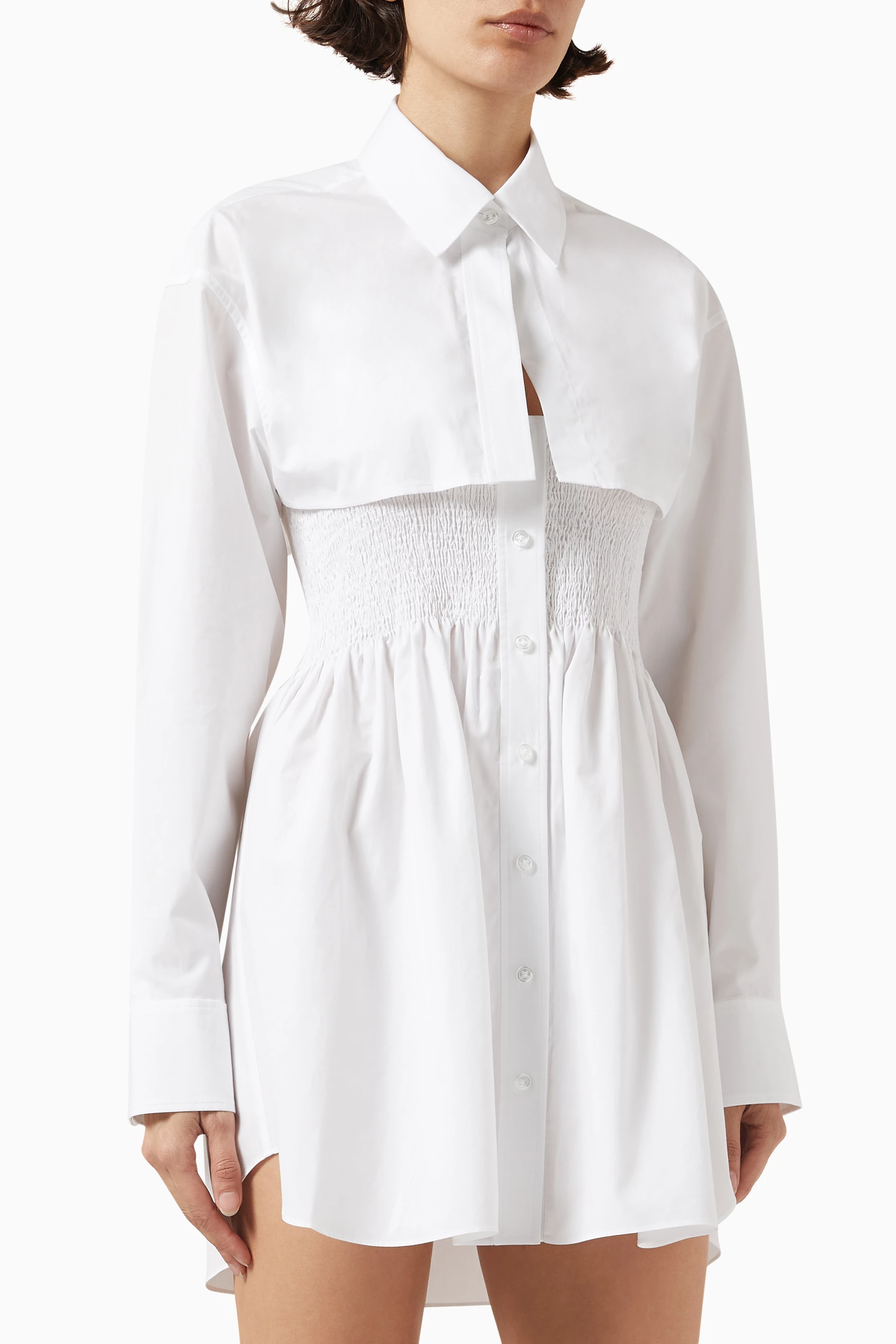 knee length dresses for ladies Smocked Mini Dress With Overshirt
