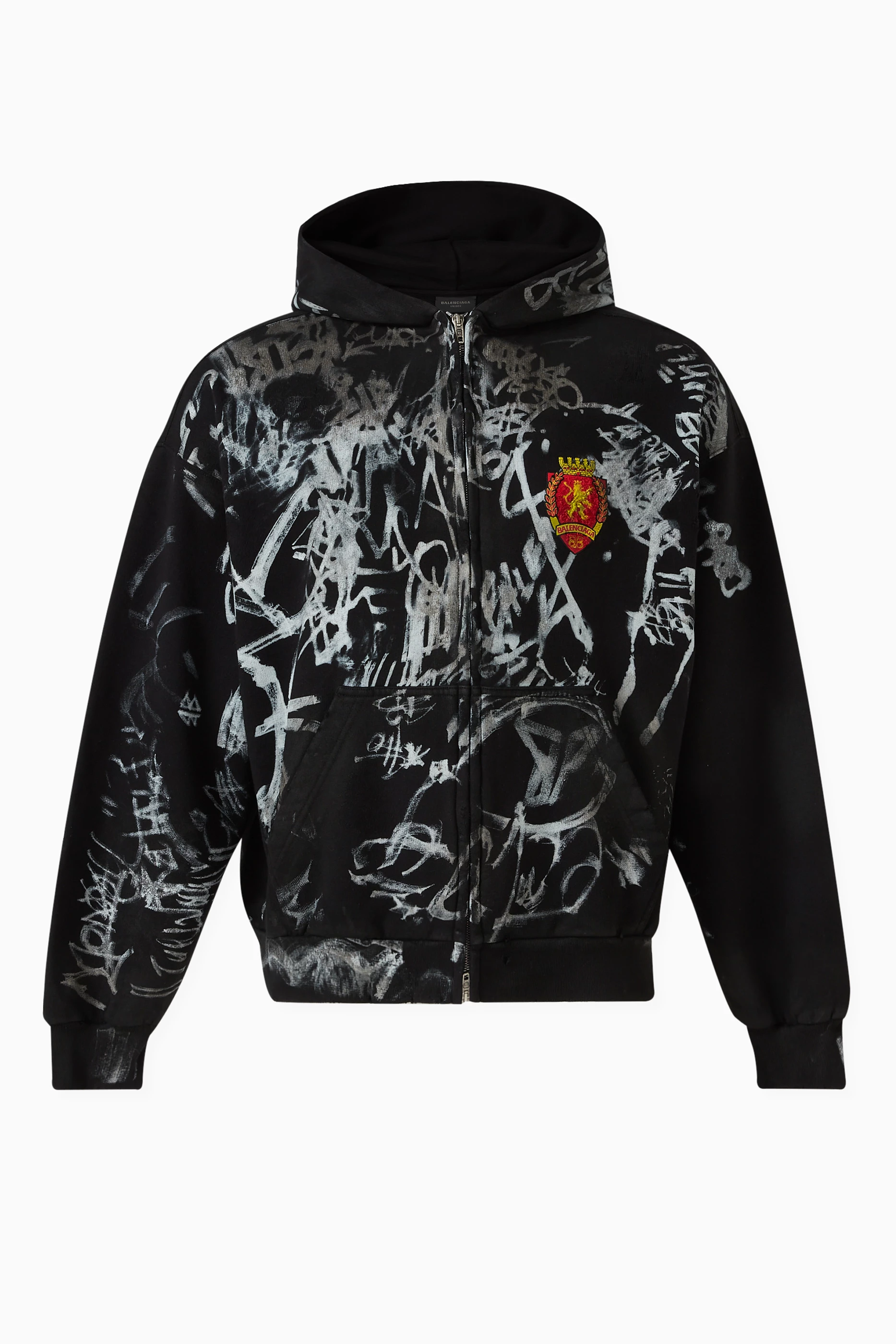 Buy Balenciaga Black Unisex Skater Zip-up Hoodie Medium-fit in