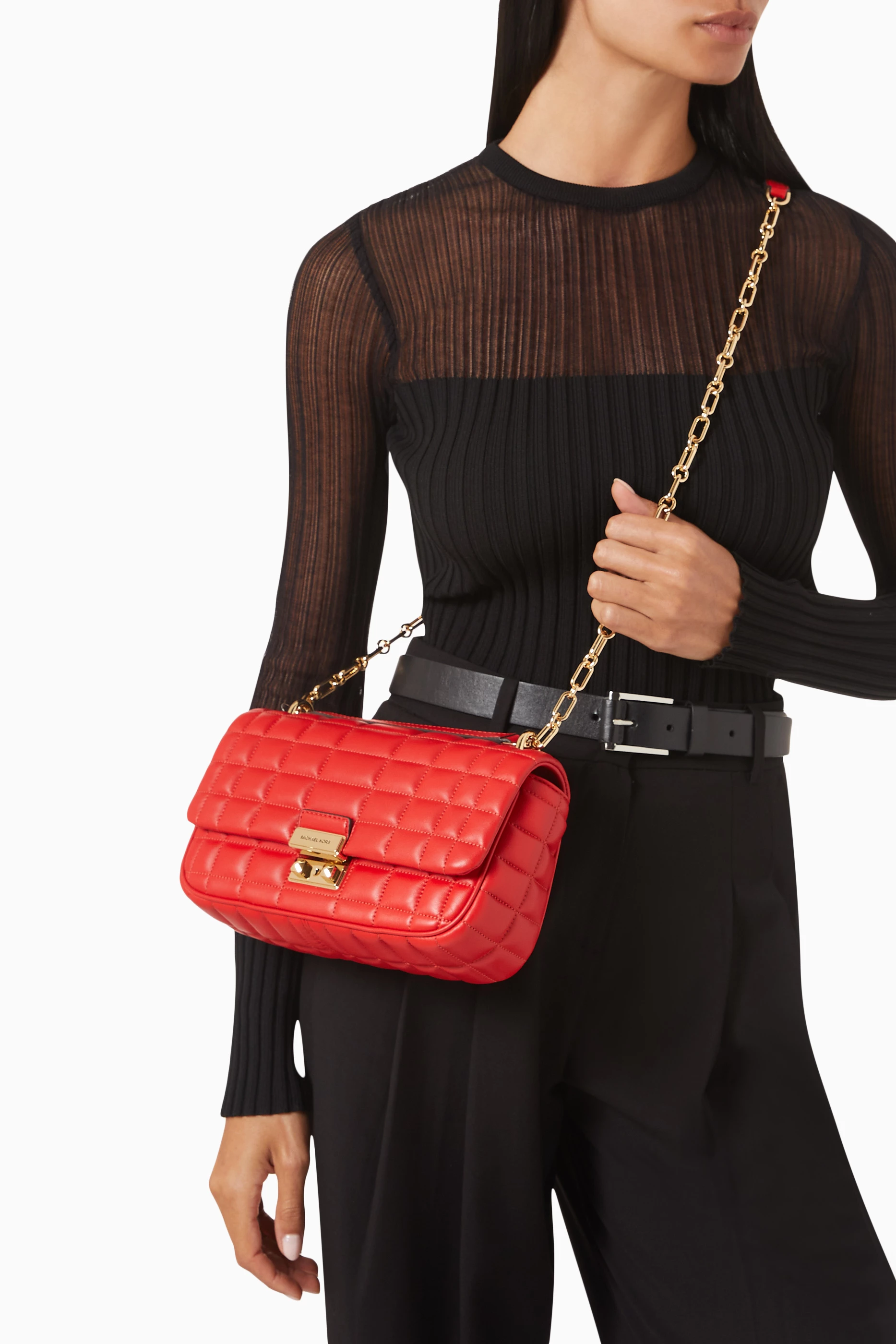 Buy Michael Kors Red Large Tribeca Quilted Shoulder Bag in Leather