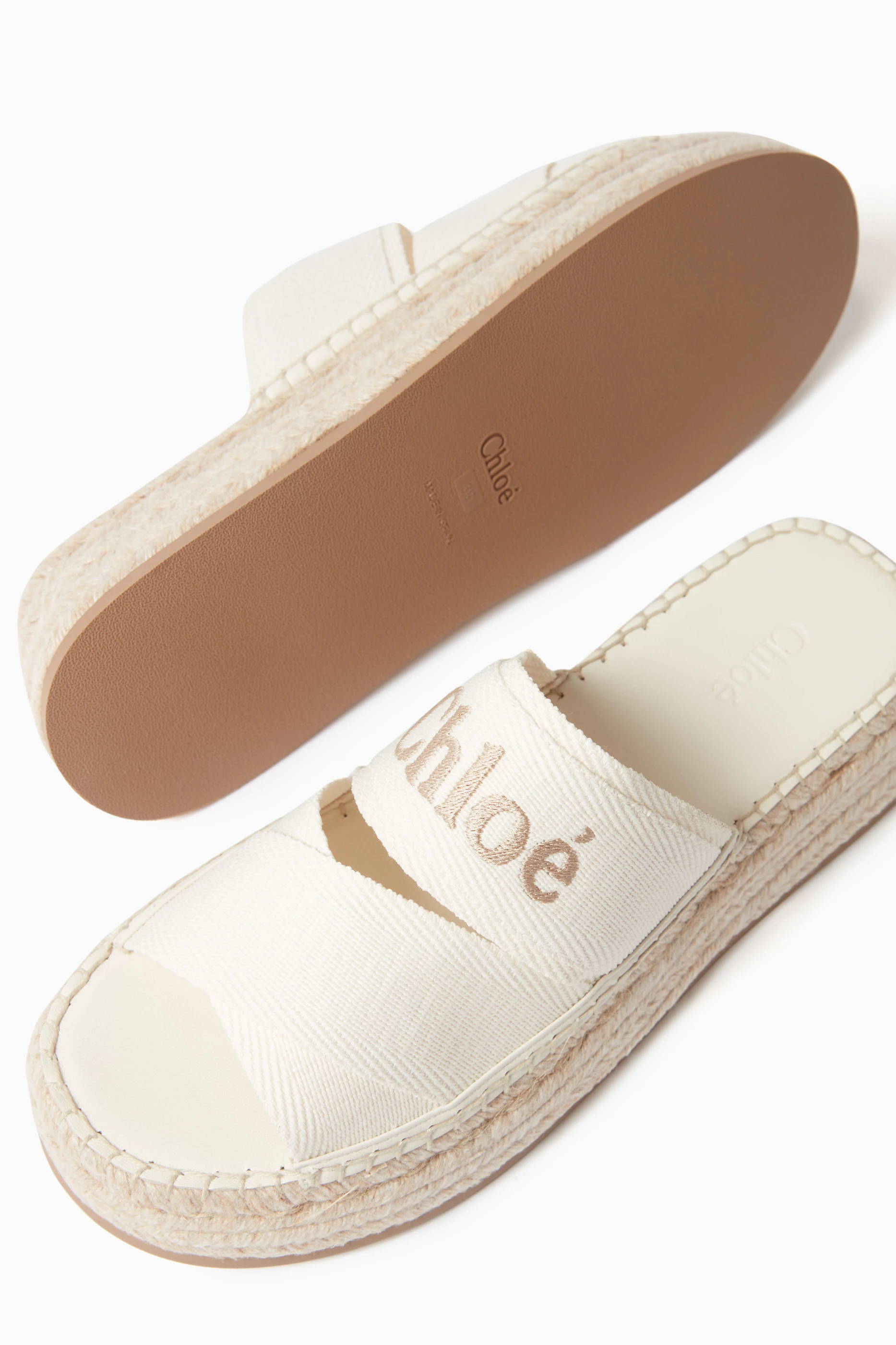 Buy Chloé White Mila Espadrille Slides in Embroidered Linen For - Main Image