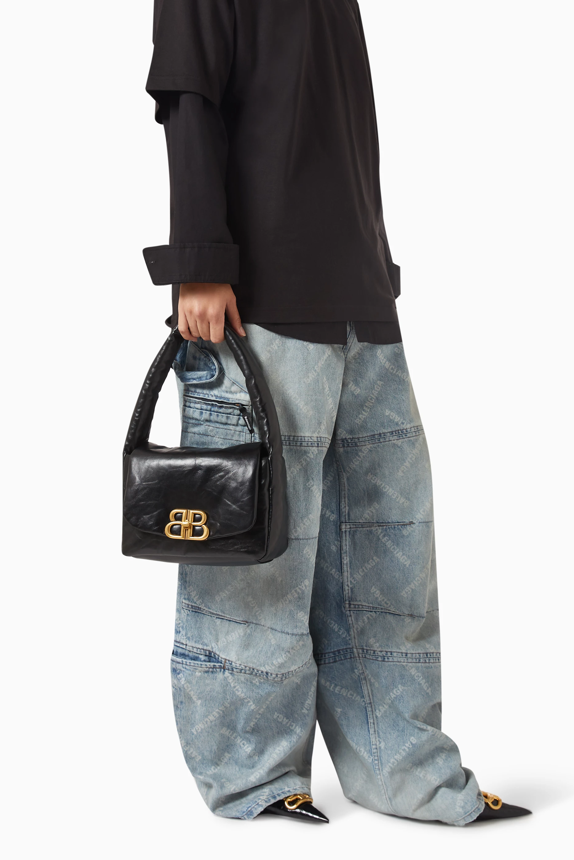 Buy Balenciaga Black Small Monaco Sling Bag in Leather For