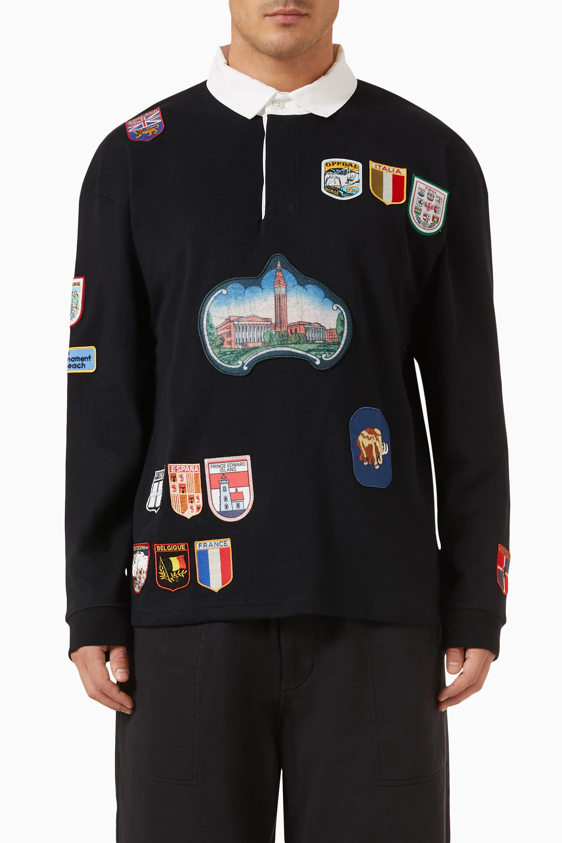 ウェア BODE MULTI-PATCH RUGBY SHIRT Buy BODE Black Multi-patch Rugby Shirt in Cotton For Men Online