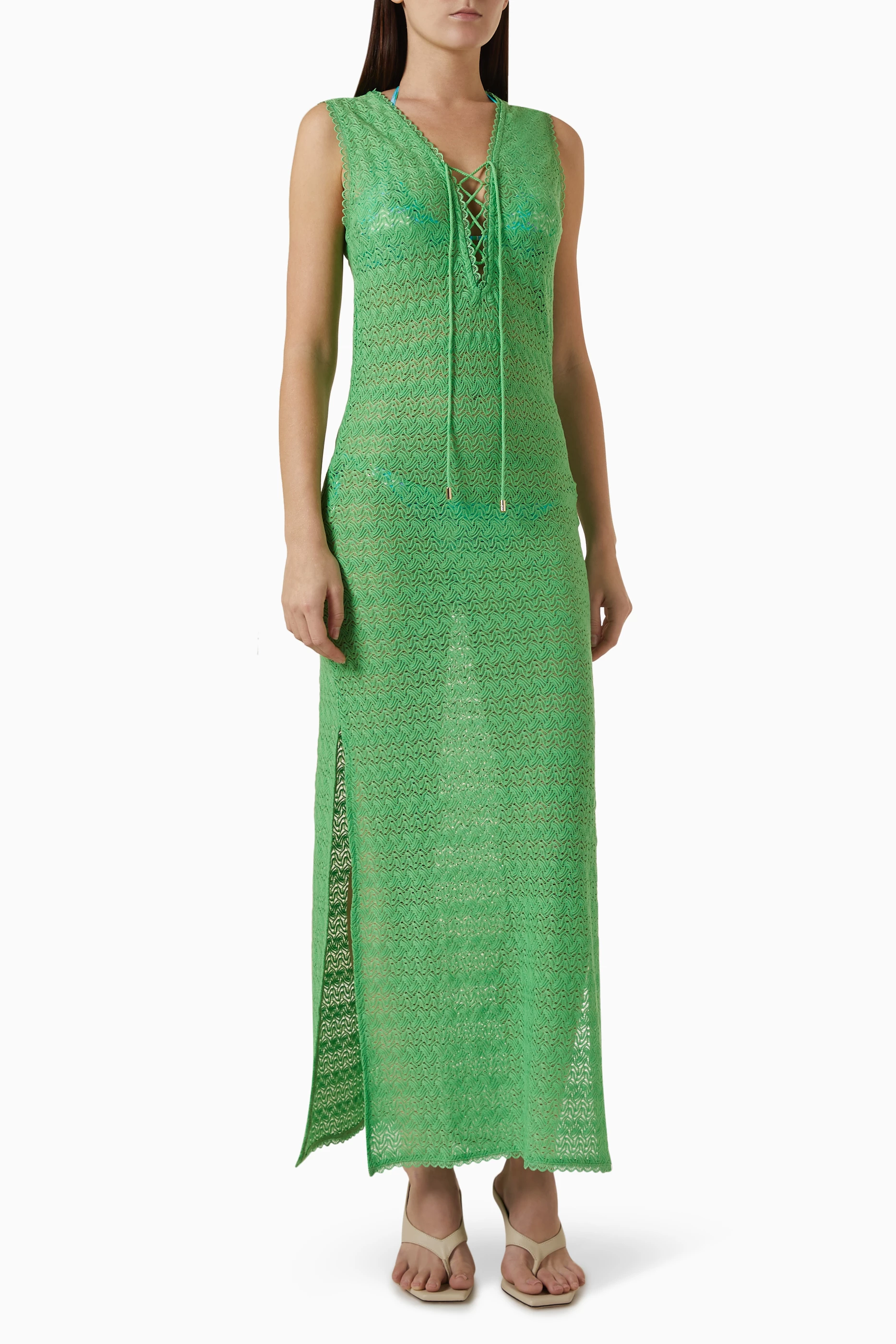 melissa odabash green dress Abigail V Neck Long Dress Green