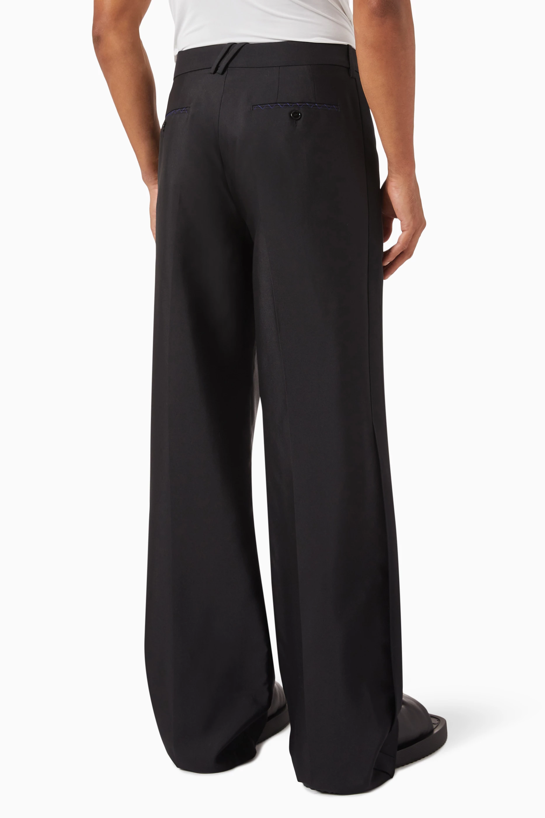 Buy Burberry Black Wide-leg Pants in Wool-silk For Men Online