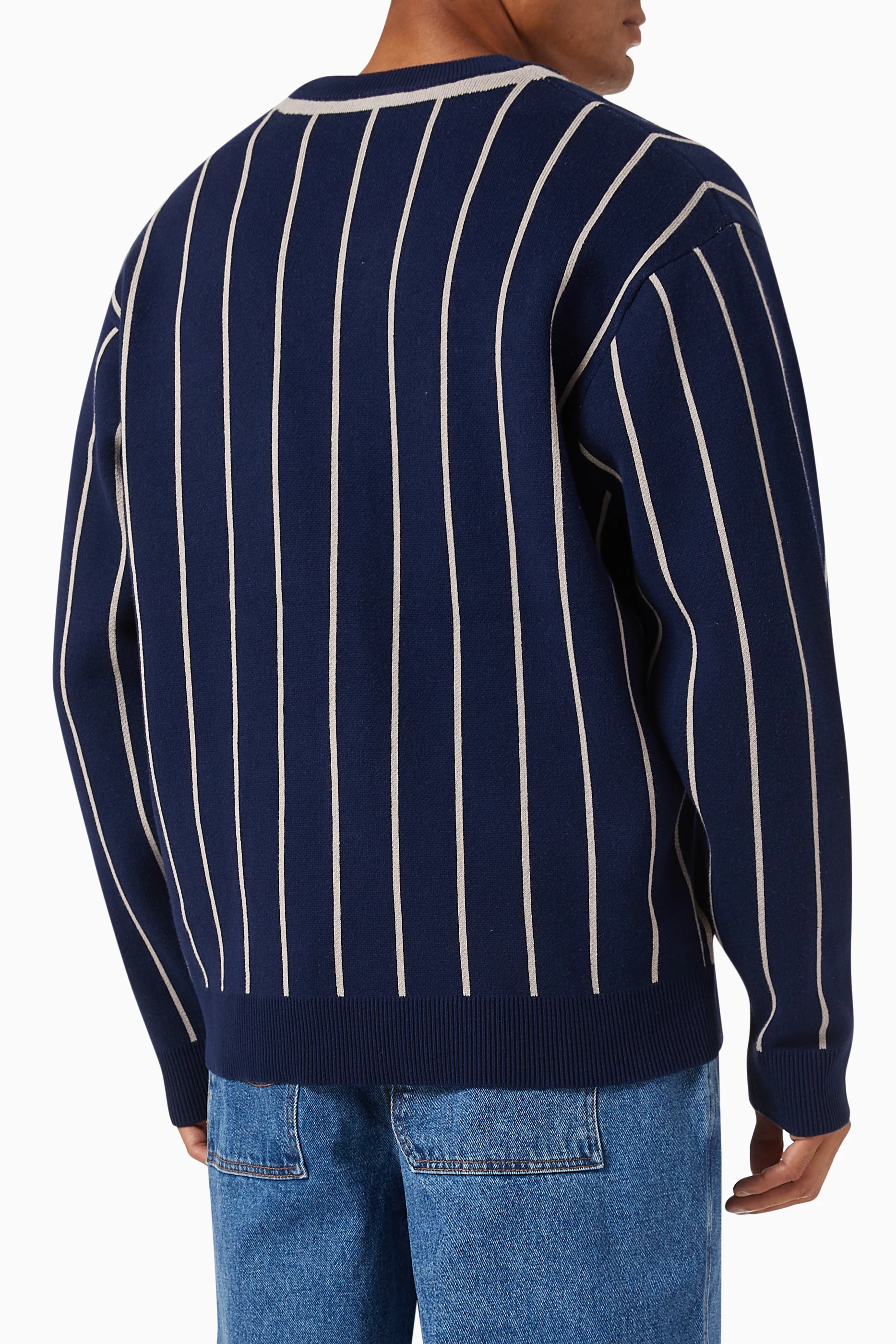Buy Dime Blue Baseball Knit Cardigan in Cotton Blend For Men 