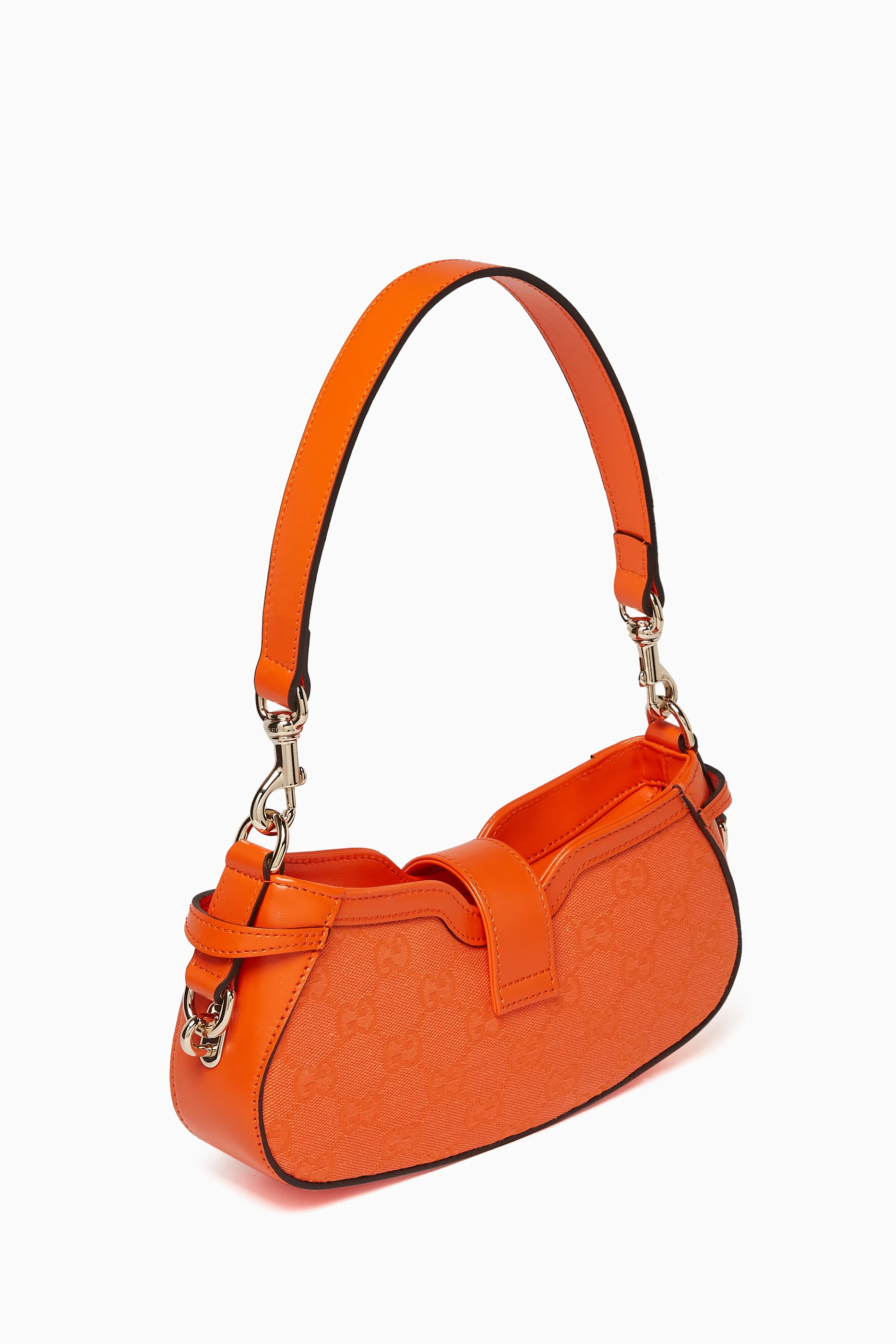 Buy Gucci Orange Mini Moon Side Shoulder Bag in Canvas & Calfskin