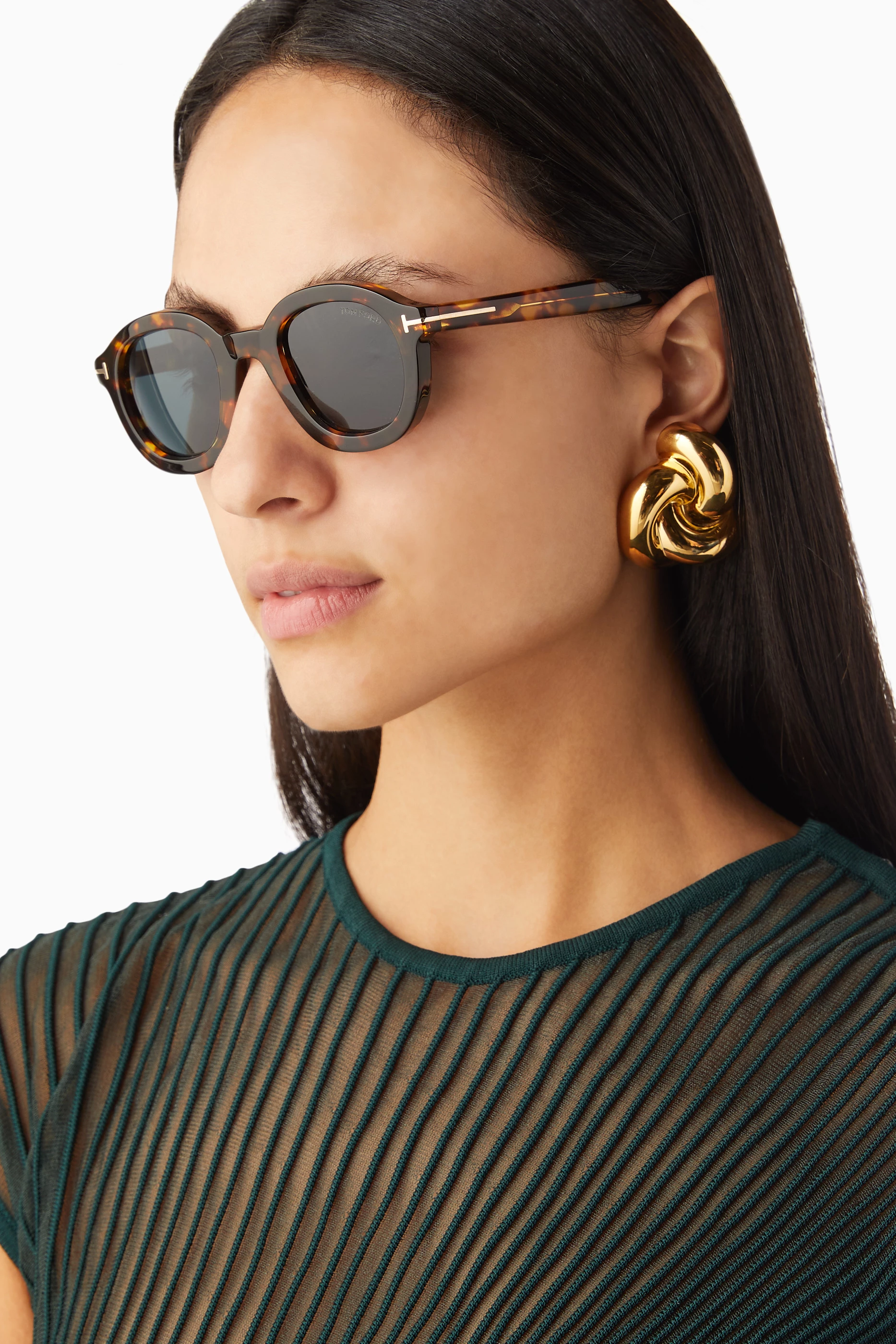 Buy Tom Ford Brown Raffa Round Sunglasses in Acetate For  display picture 2