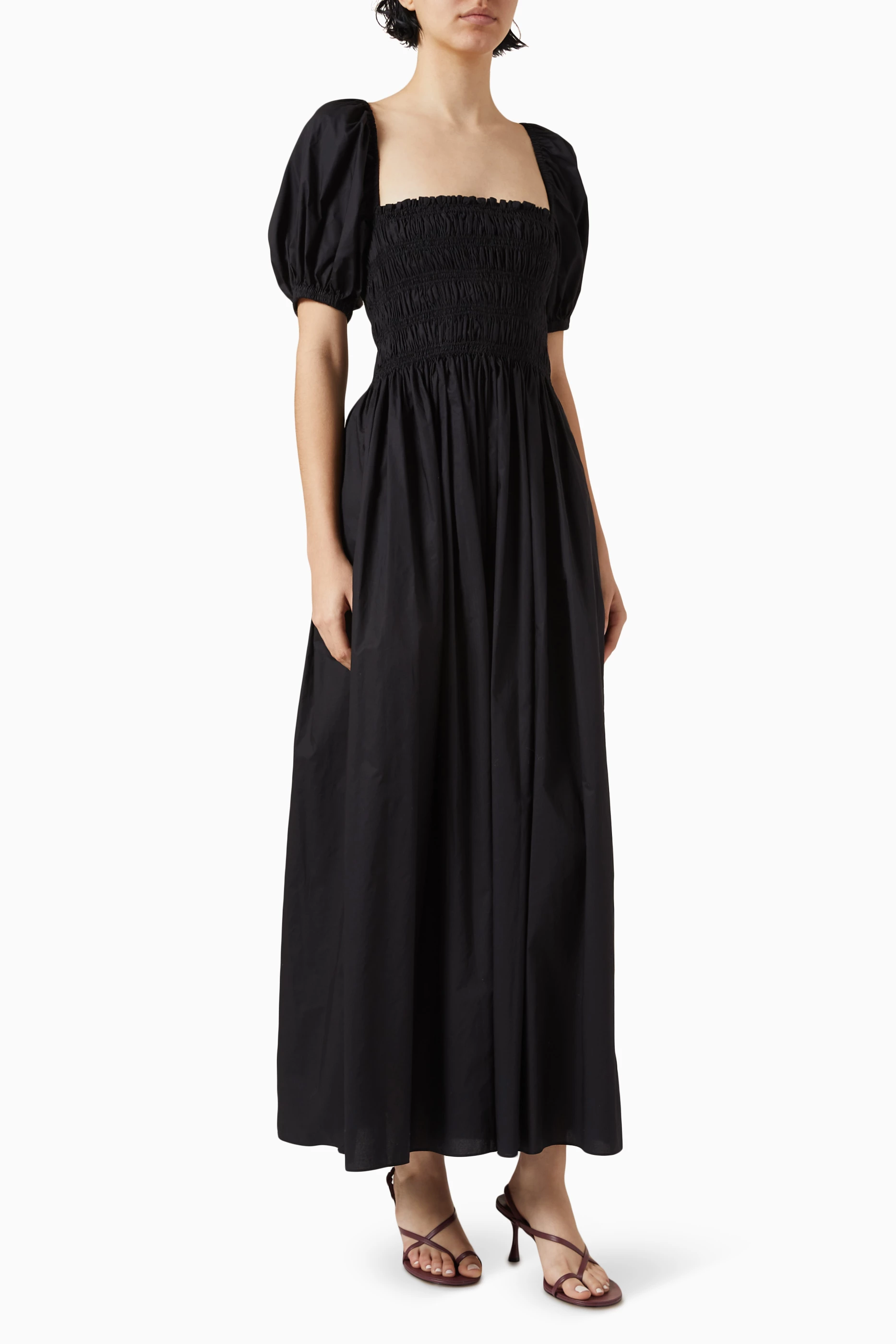 Buy Matteau Black Shirred Bodice Peasant Dress in Organic Cotton For Women  Online | Ounass Oman