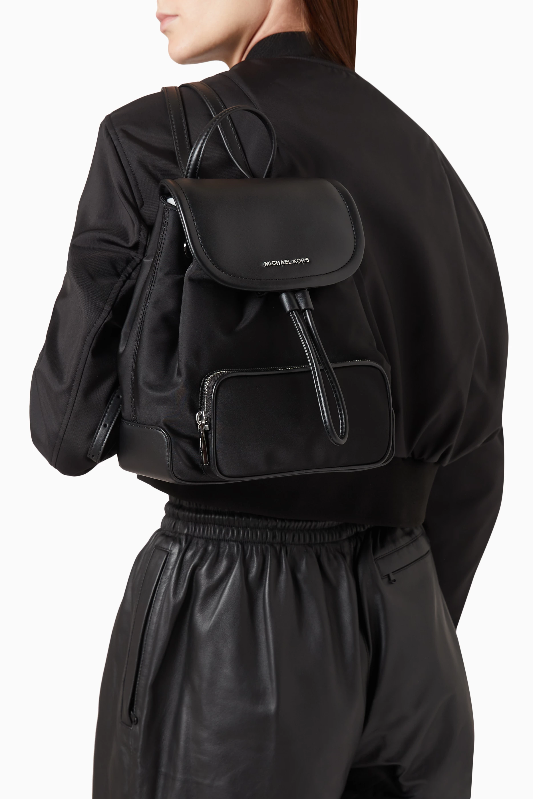 Buy Michael Kors Black Small Cara Backpack in Nylon For Women 
