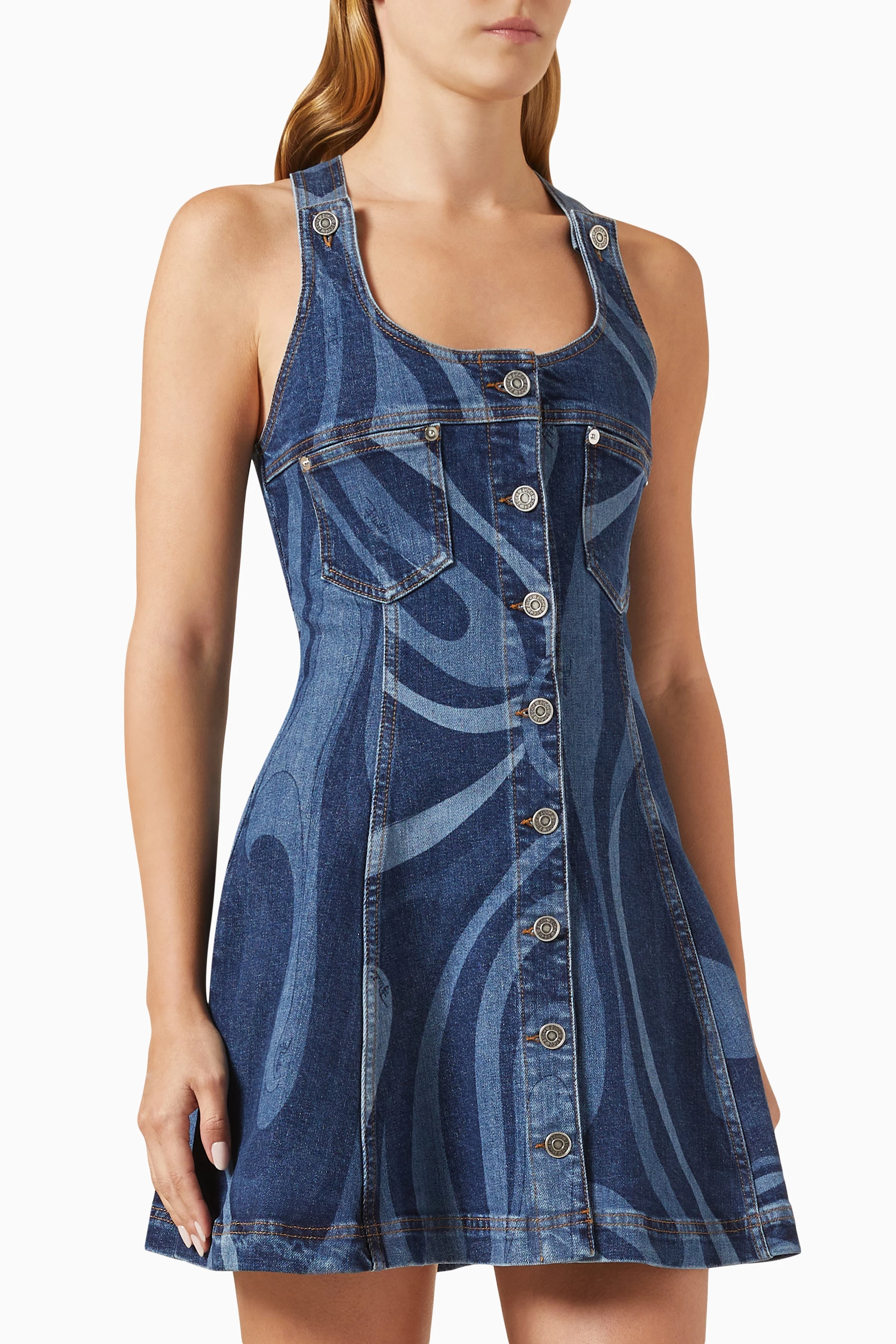 pucci denim dress Buy Pucci Blue Marmo-print Mini Dress in Denim For Women Online
