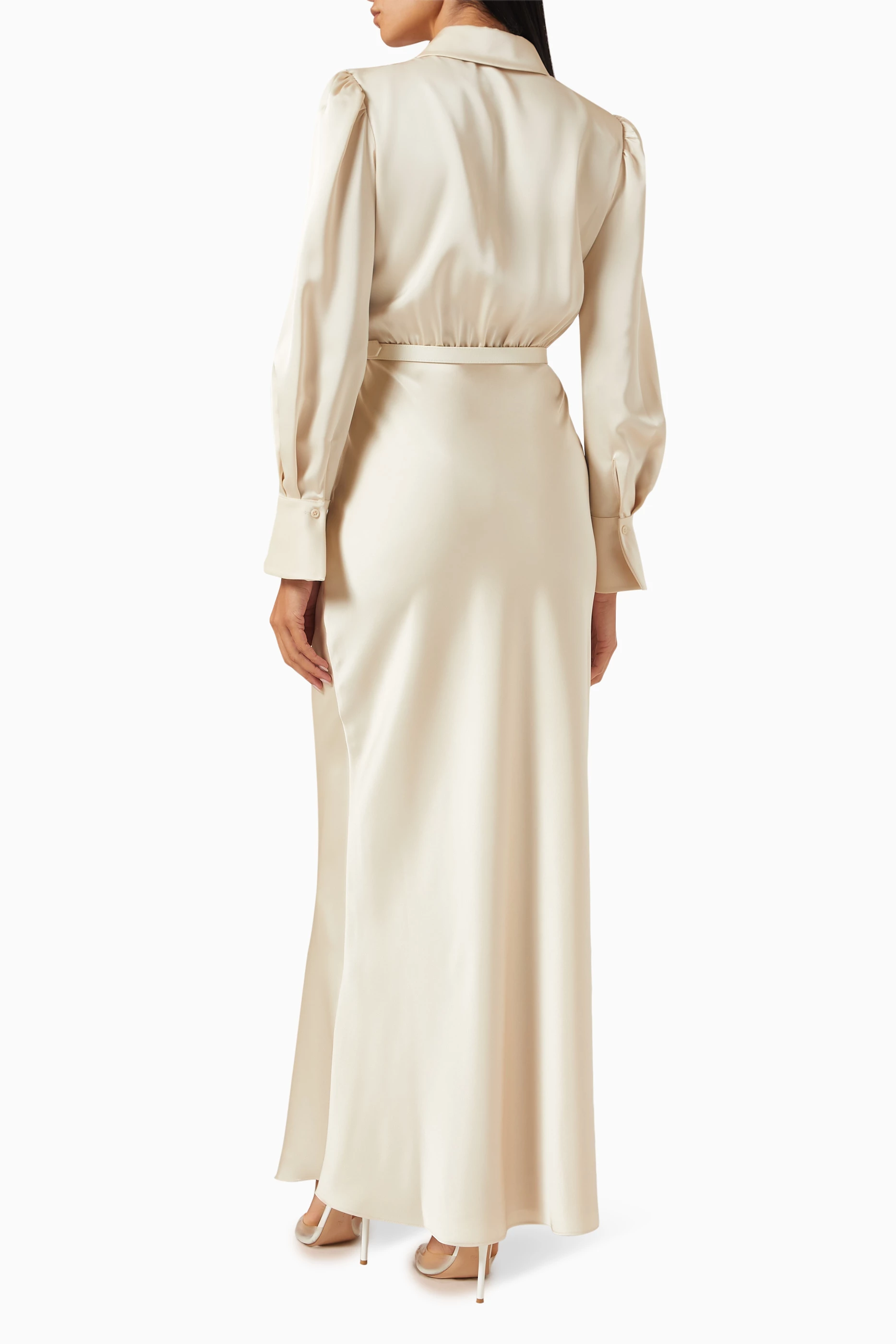 Buy Self-Portrait Neutral Embellished Bib Maxi Dress in Satin For Women  Online | Ounass Oman