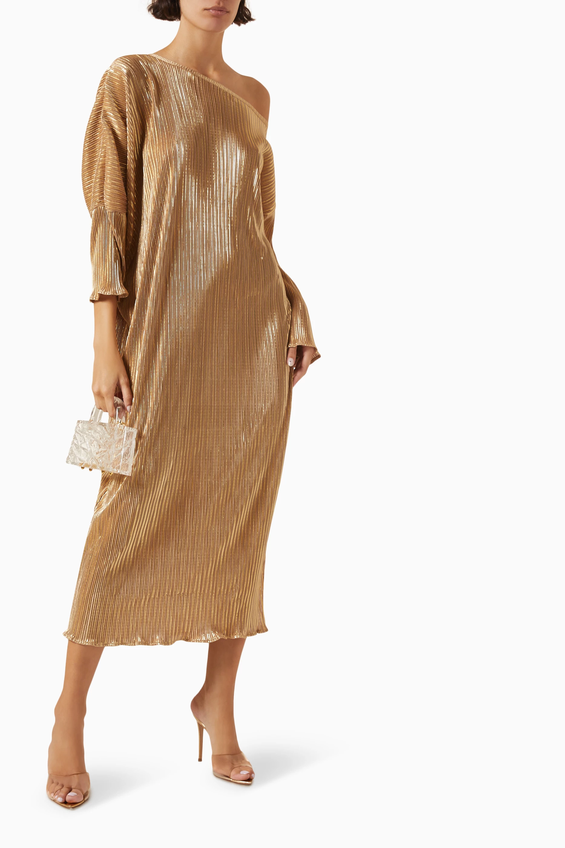 Buy Never Fully Dressed Gold Jem Midi Dress in Metallic Plisse-fabric For  Women Online | Ounass Oman