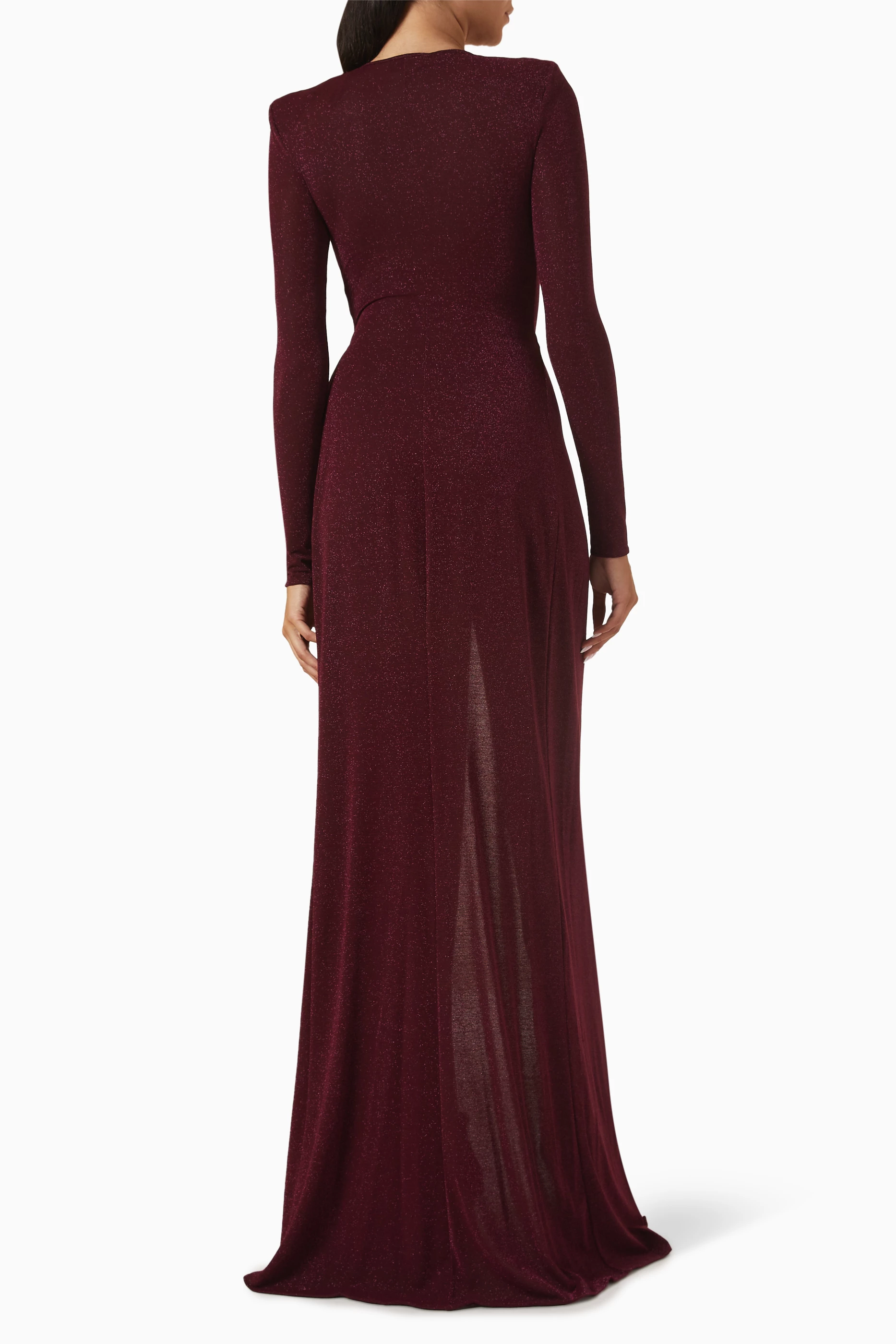 elisabetta franchi burgundy dress Asymmetric Midi Dress with Jewel