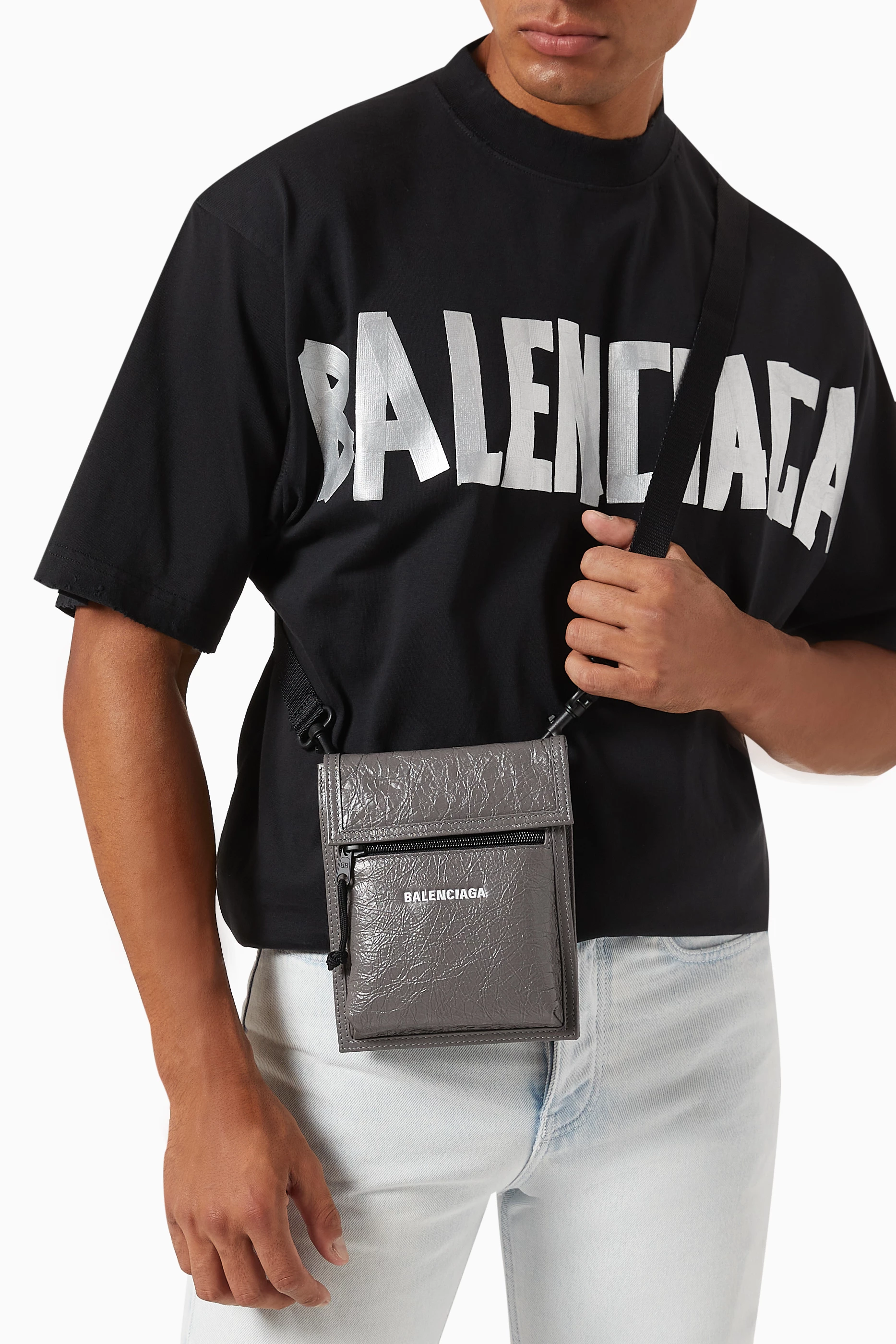 Buy Balenciaga Grey Small Explorer Pouch Bag in Leather For Men Online Ounass Oman