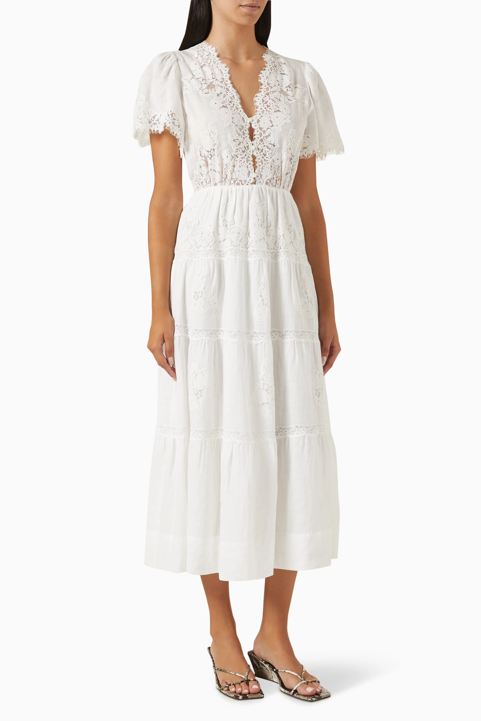 square neck lace wedding dress Sleeveless Square Neck Lace A Line Wedding Dress-Bridelily main image 1