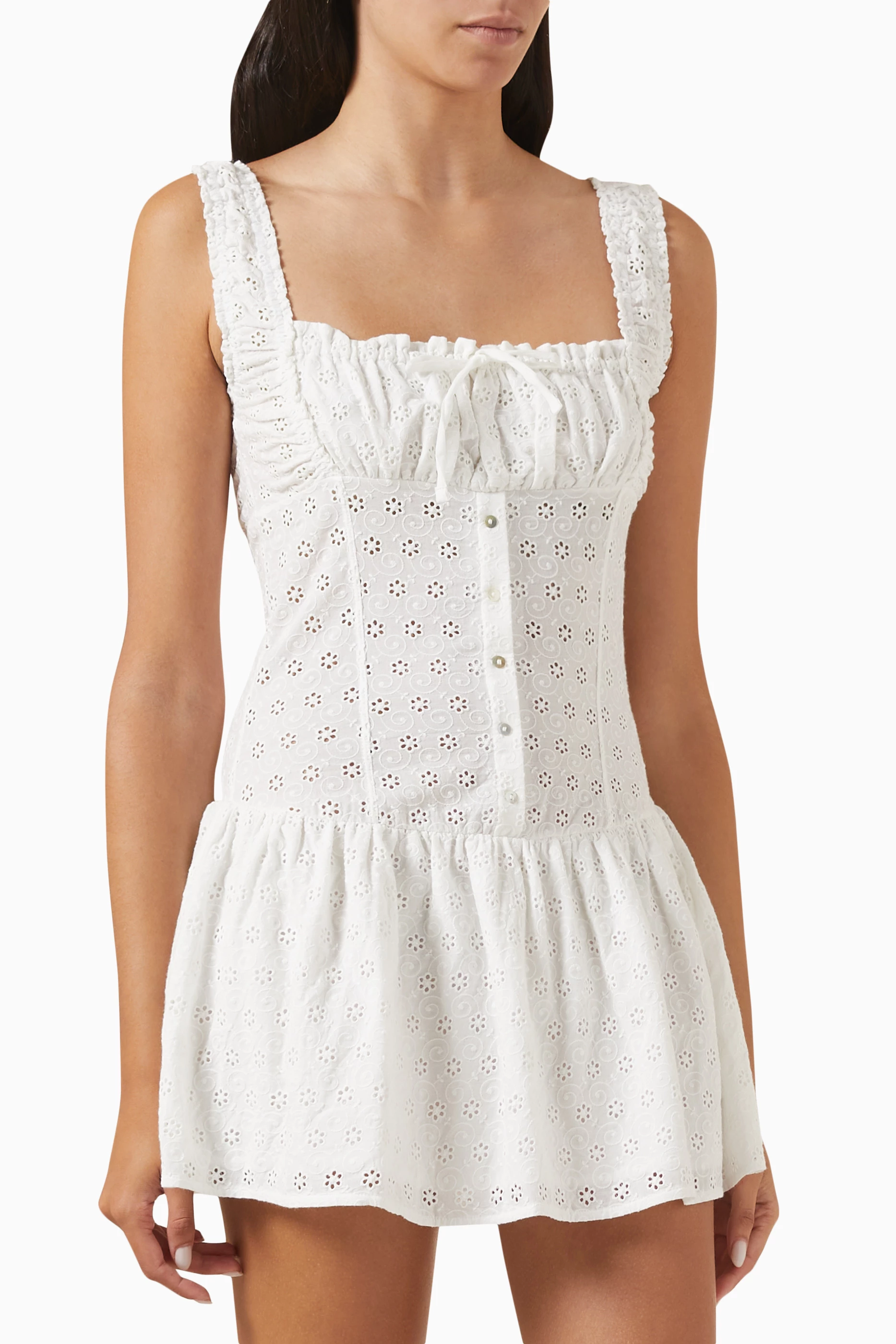 Buy Frankies Bikinis White Christa Eyelet Mini Dress in Cotton Poplin For  Women Online | Ounass Oman