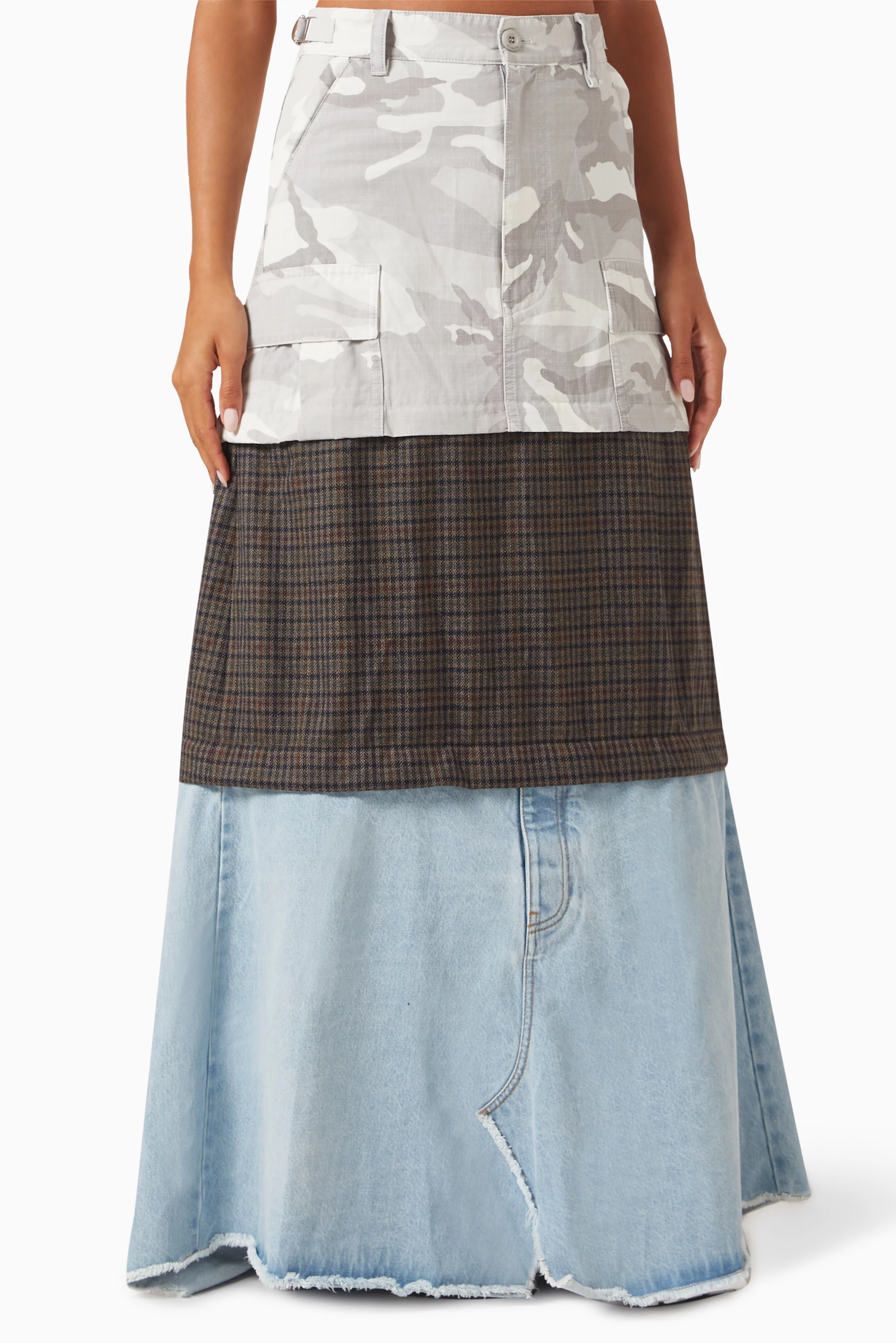 Buy Balenciaga Grey Layered Maxi Cargo Skirt in Virgin Wool