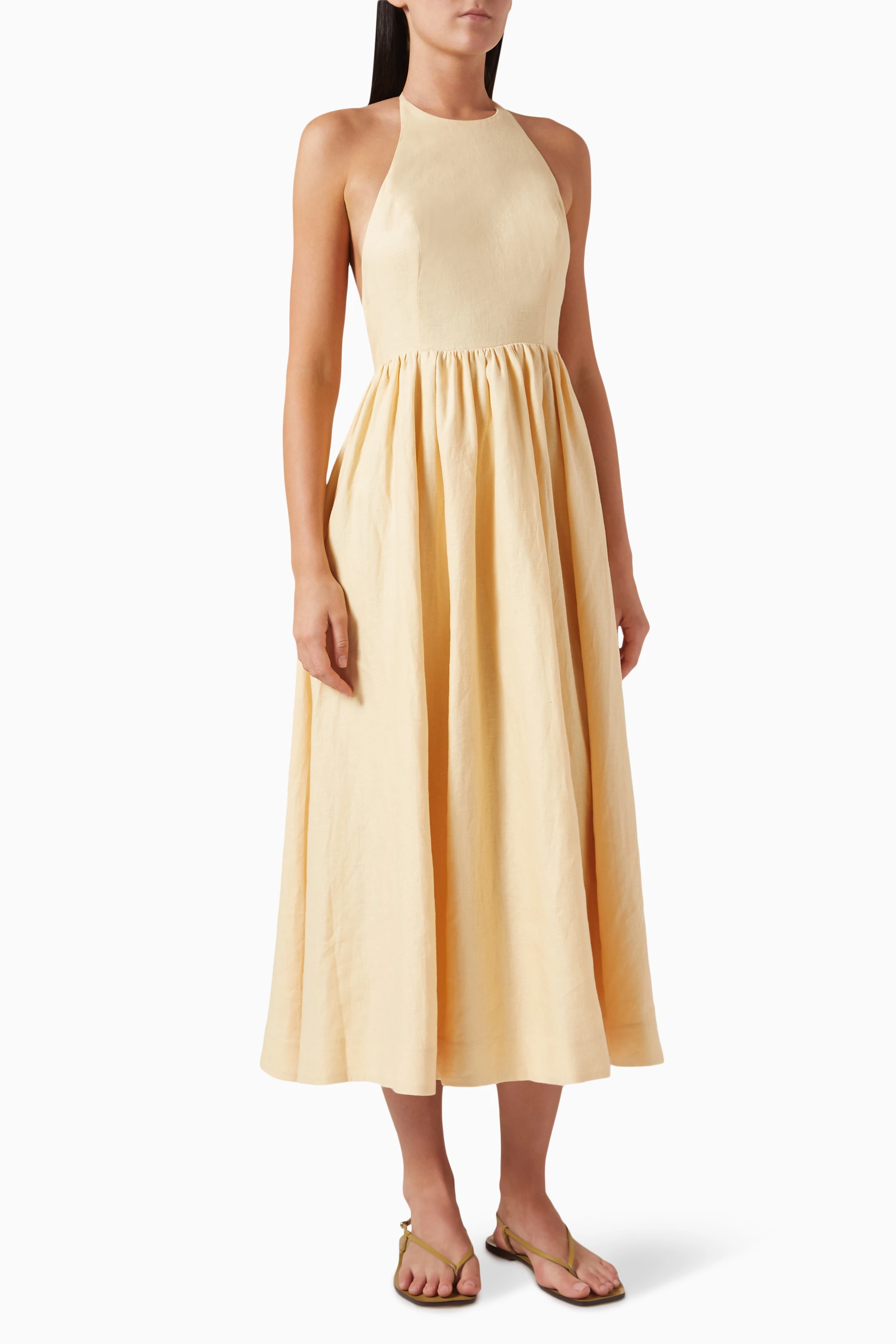 Buy Reformation Neutral Percy Open-back Midi Dress in Linen For Women  Online | Ounass Oman