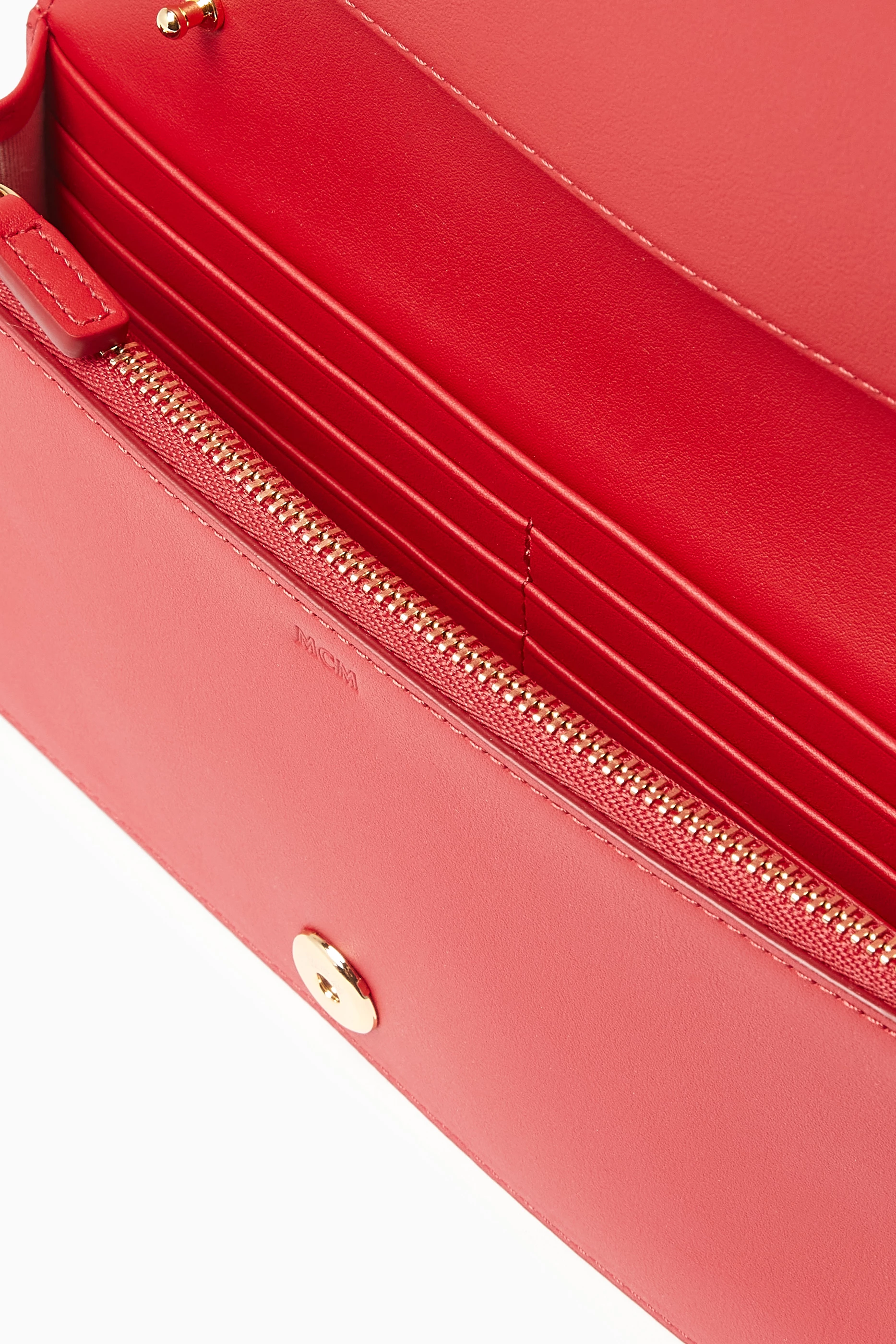 Buy MCM Red Large Diamond Chain Wallet in Spanish Calf Leather For 