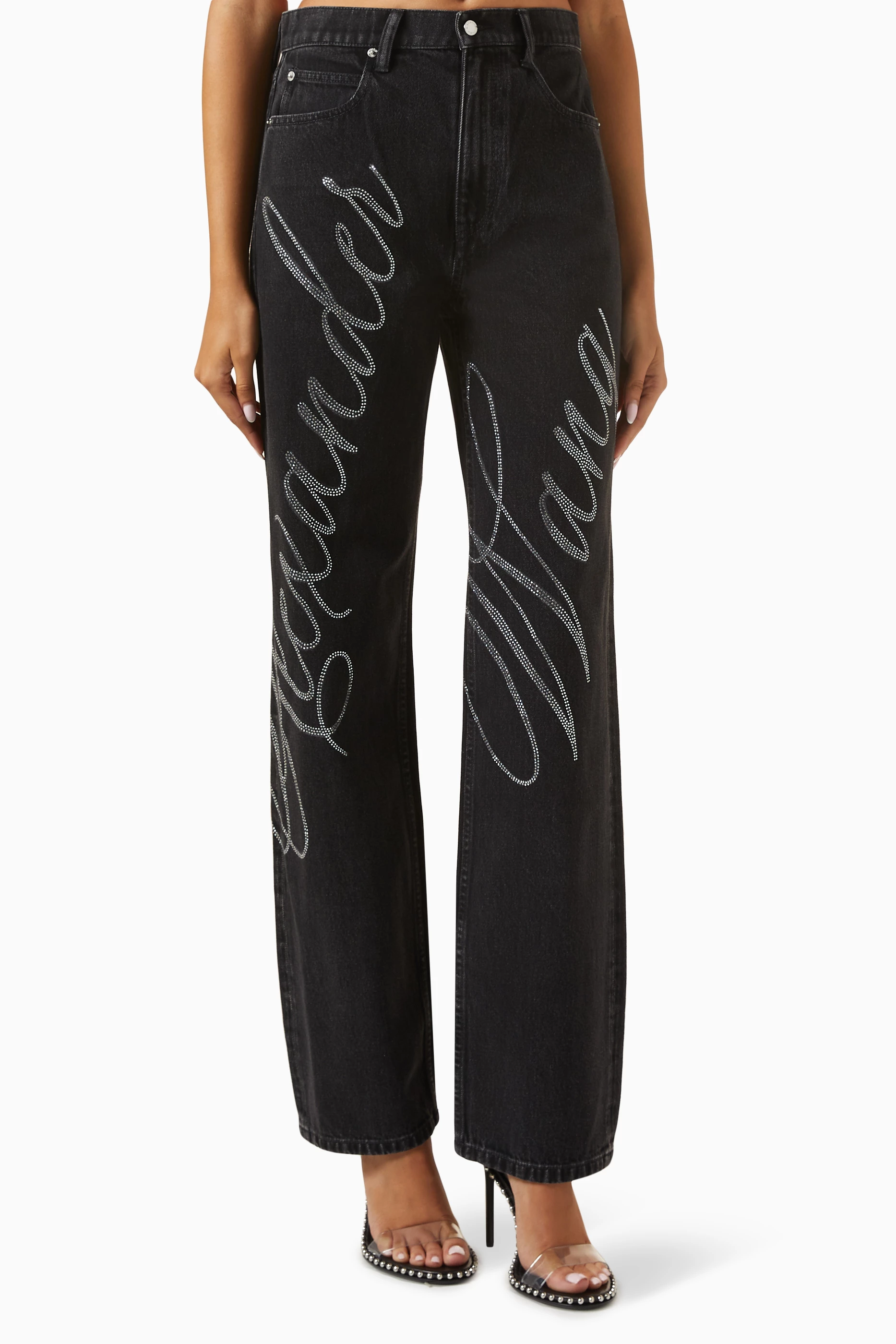 Buy Alexander Wang.t Blue EZ Crystal-logo Mid-rise Jeans in Denim 
