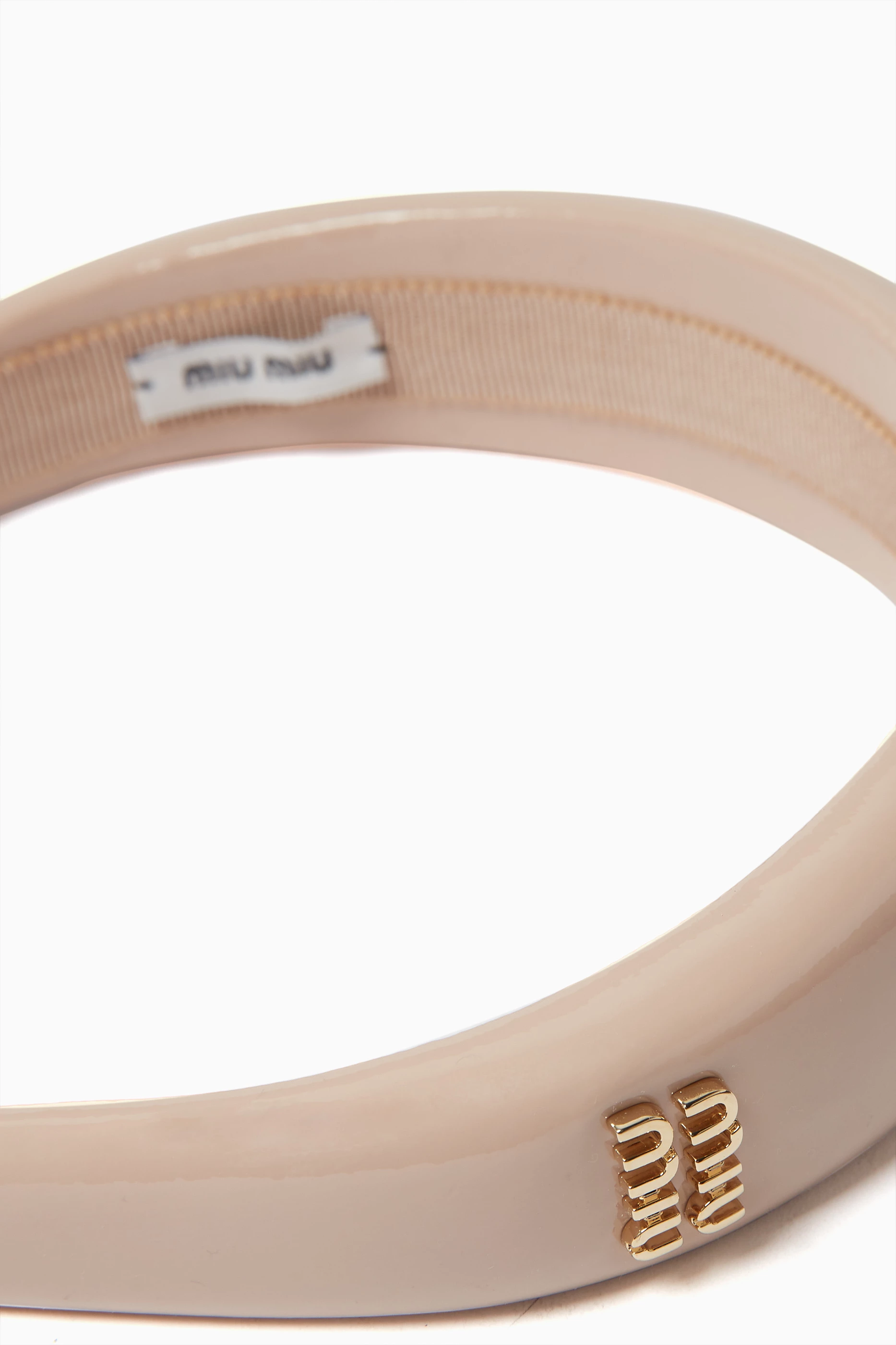 Miu Miu Pink Logo Satin Padded Headband Miu Miu Bridal logo patent leather headband Miu Miu main image 4