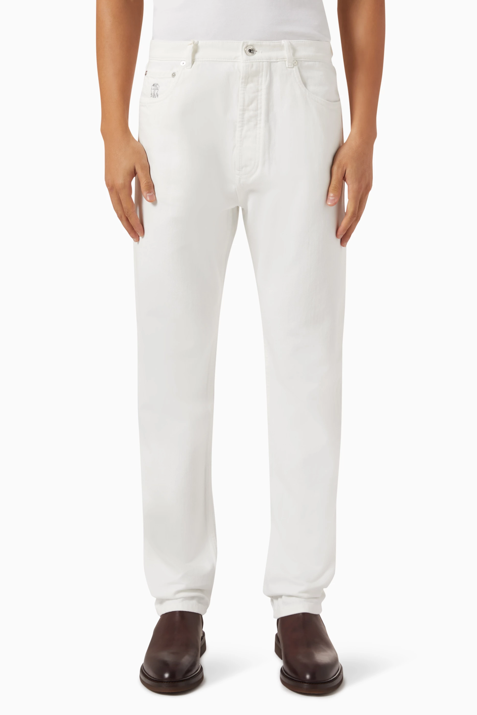 Buy Brunello Cucinelli White Iconic Fit Jeans in Denim For Men