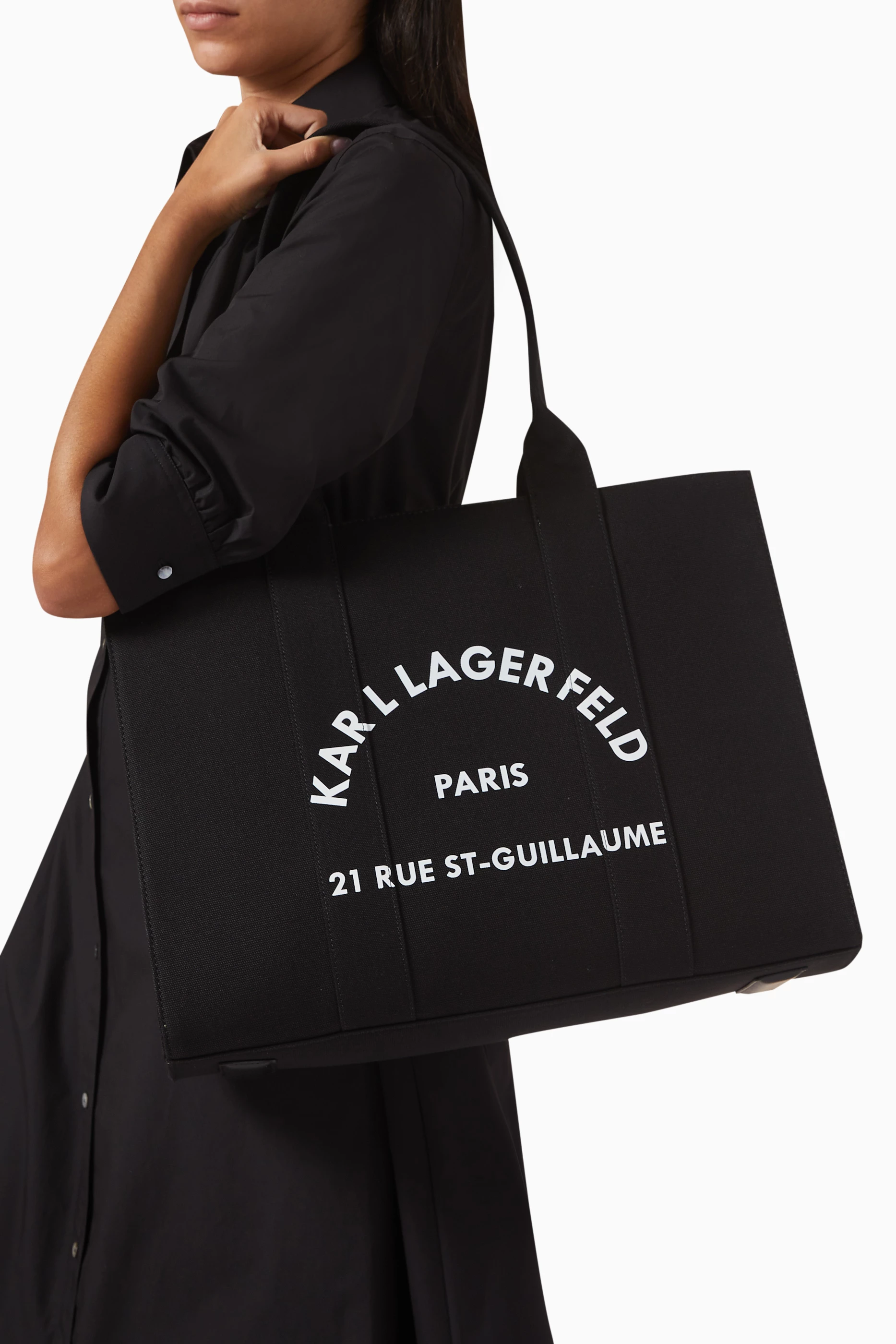 Buy KARL LAGERFELD Black Large Rue St Guillaume Tote Bag in Recycled Cotton blend For Women Online Ounass Oman