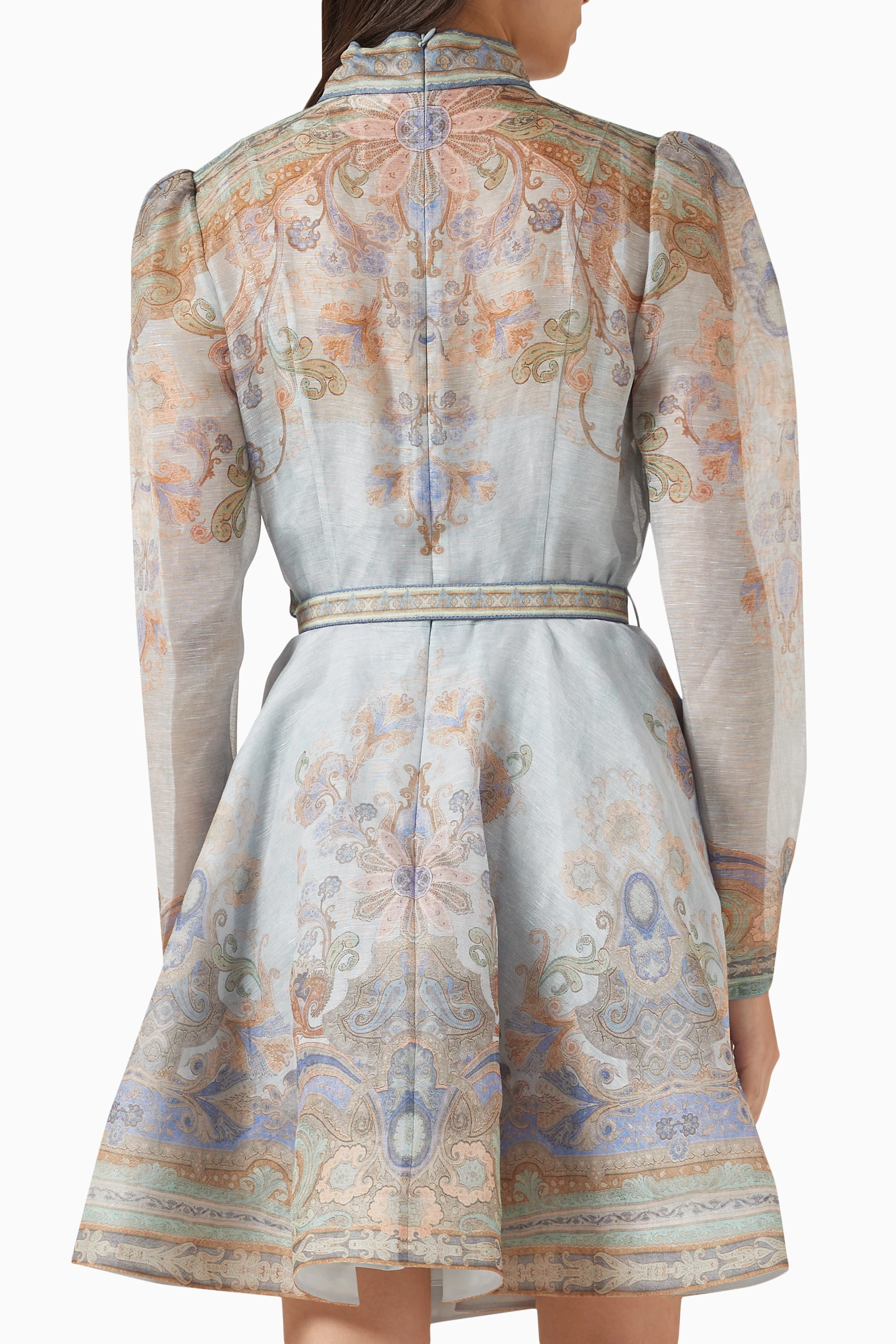 Buy Zimmermann Blue Eden Belted Mini Dress in Linen-silk For Women Online |  Ounass Oman
