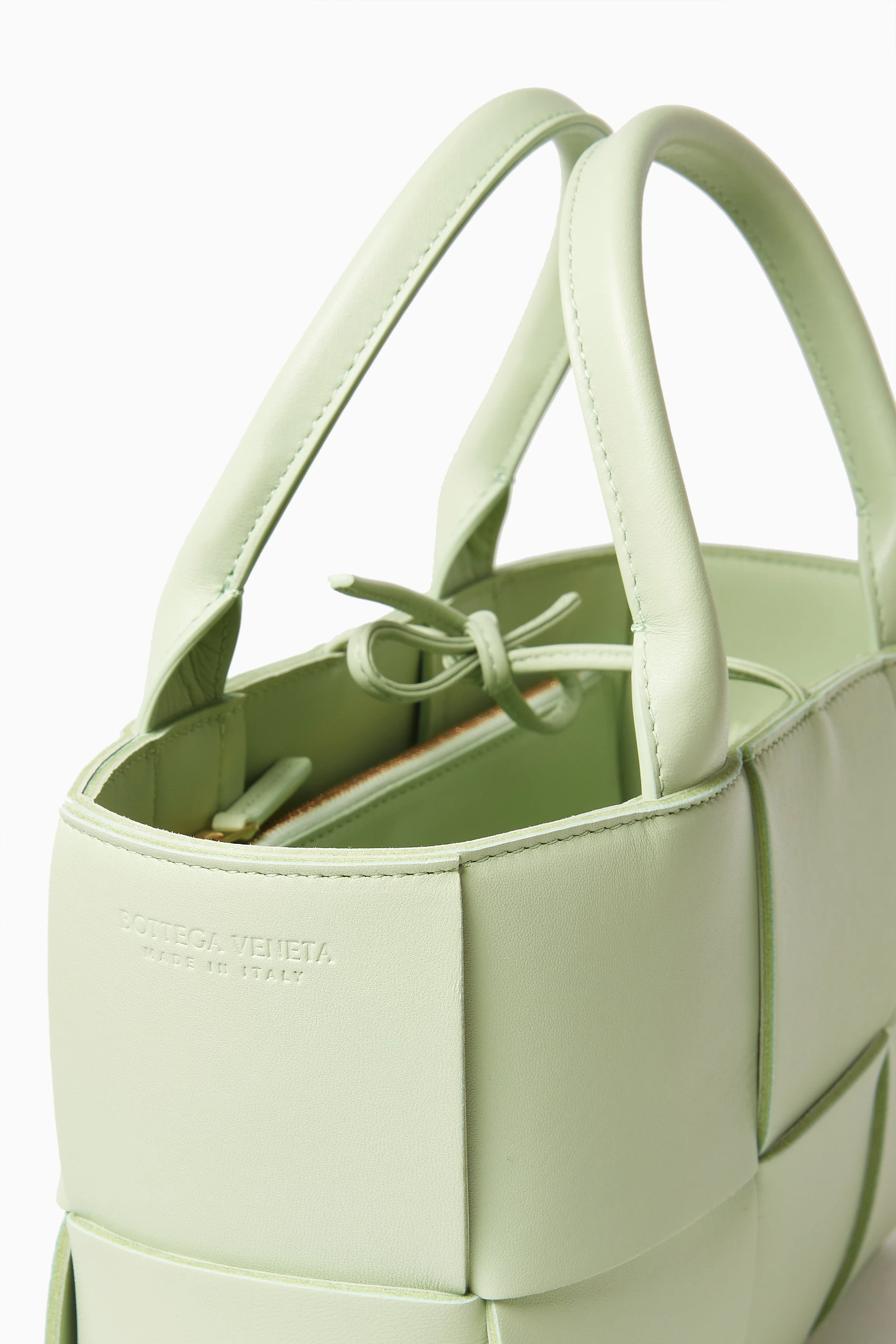 Buy Bottega Veneta Green Mini Arco Tote Bag in Intrecciato Leather 