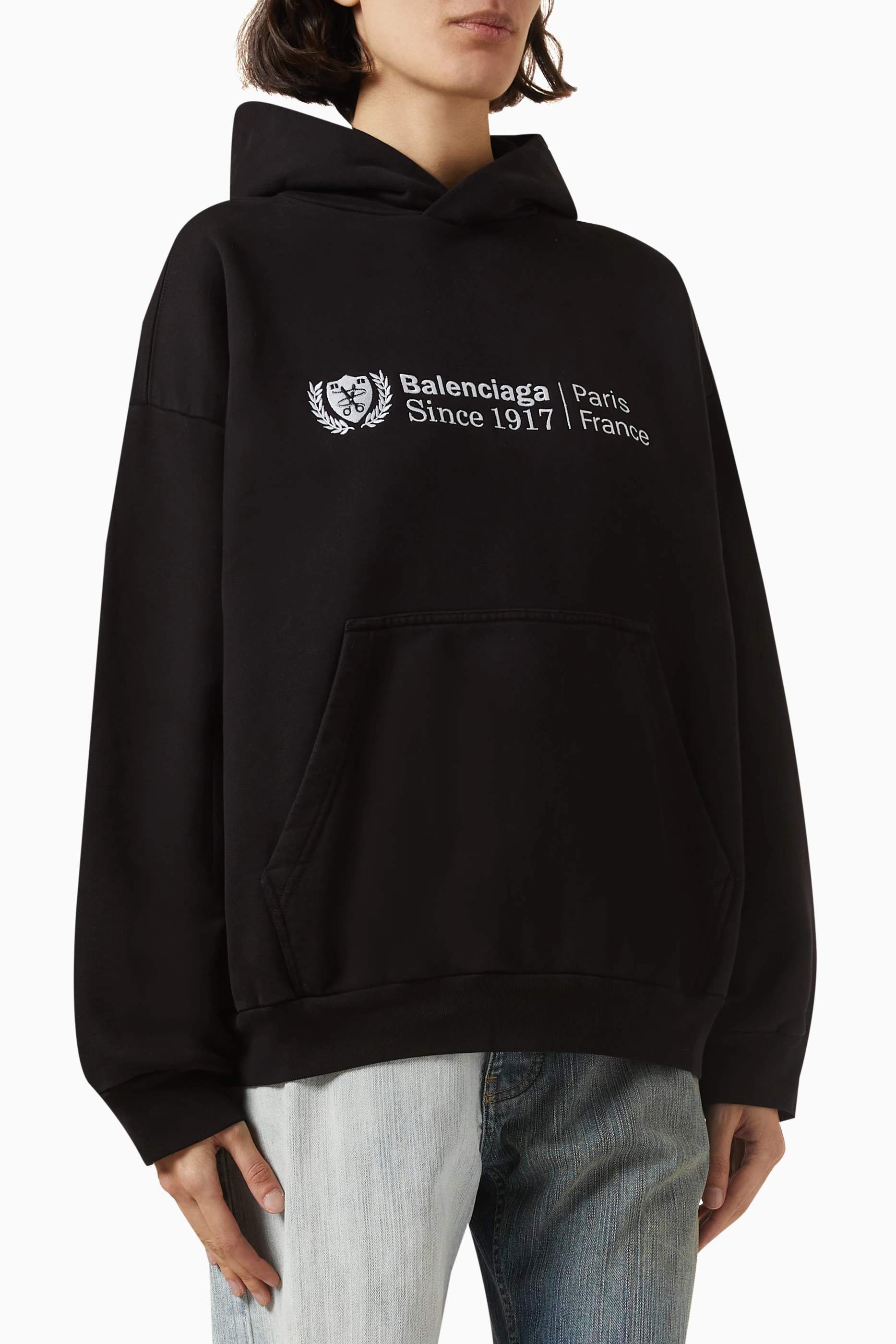 Buy Balenciaga Black Unisex Institutional Medium-Fit Hoodie in