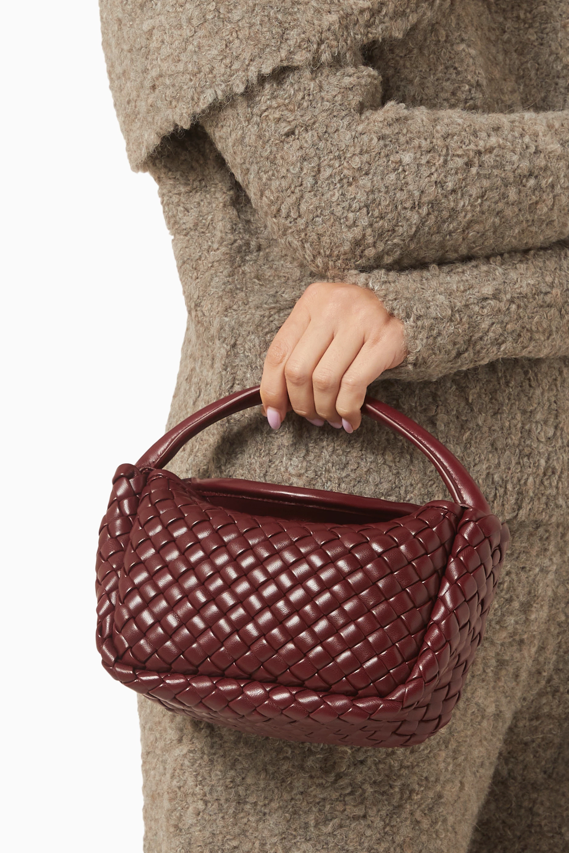 Buy Bottega Veneta Burgundy Mini Cobble Top-handle Bag in