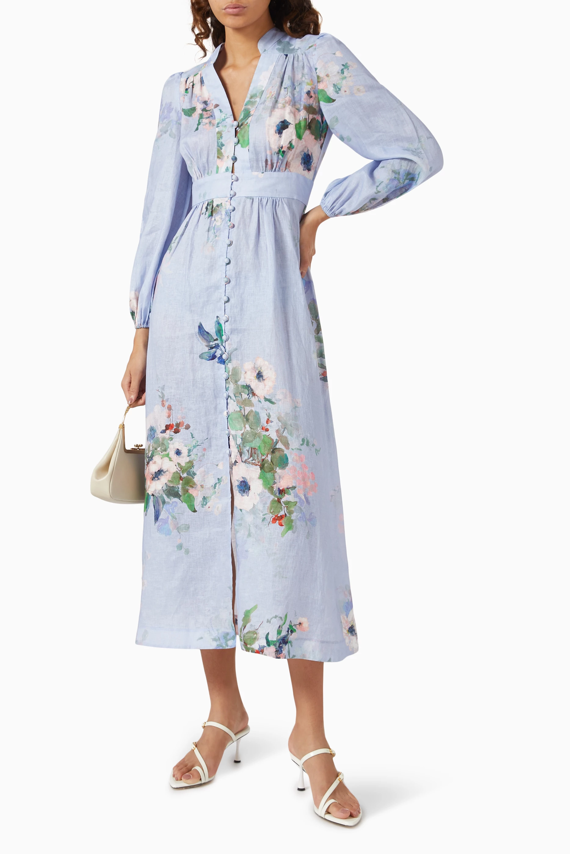 Buy Zimmermann Blue Everley Plunge Midi Dress in Linen For Women Online |  Ounass Oman