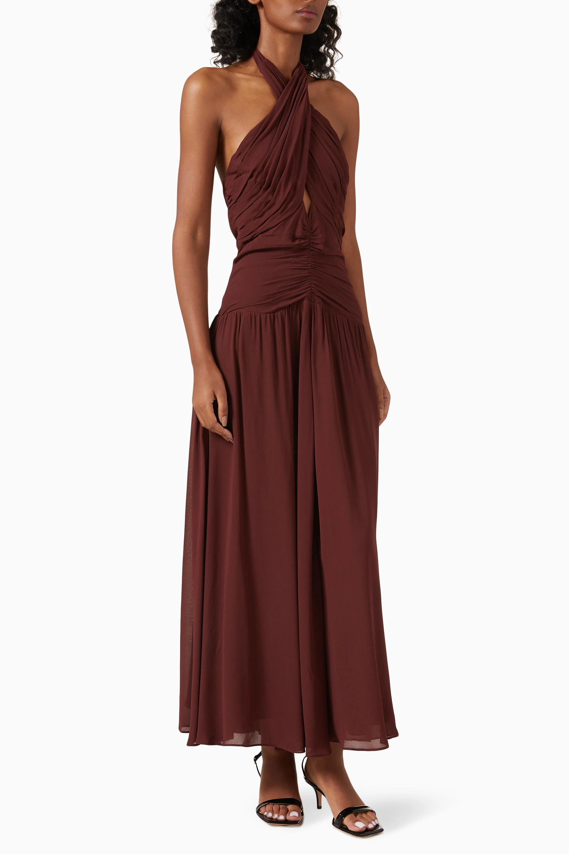burgundy dress reformation Linen maxi dress