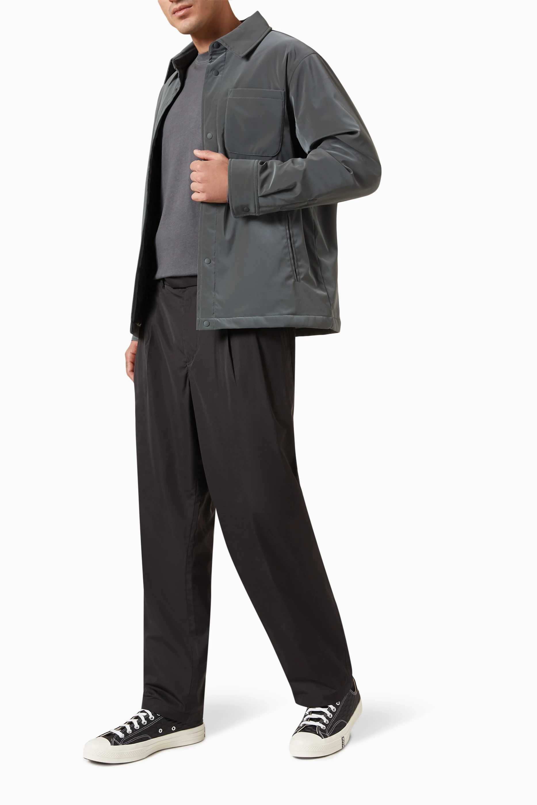 Buy Kith Grey Brixton Puffed Shirt Jacket in Suede Tech For Men 