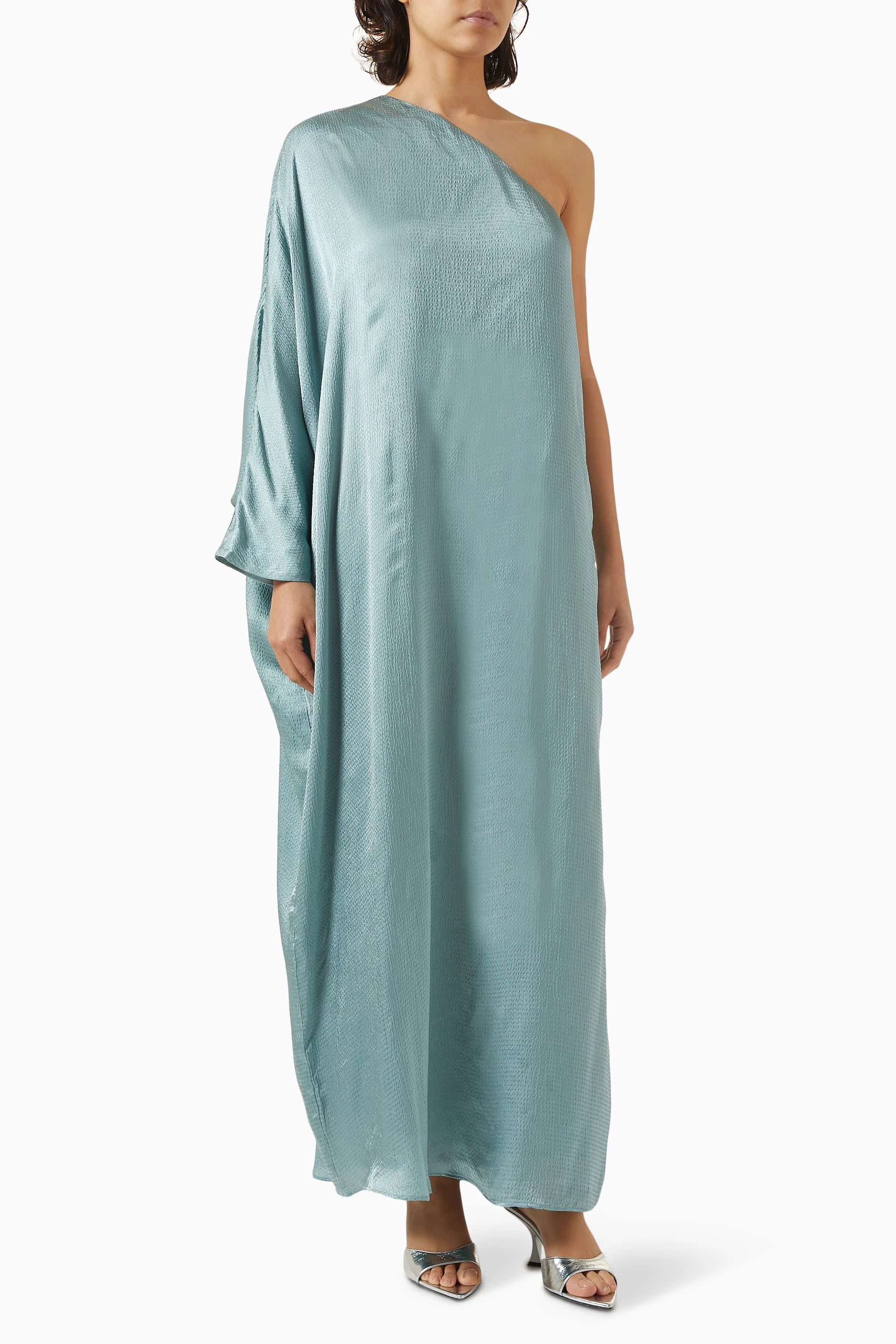 staud sonia one shoulder dress Sonia one-shoulder satin maxi dress in blue - Staud