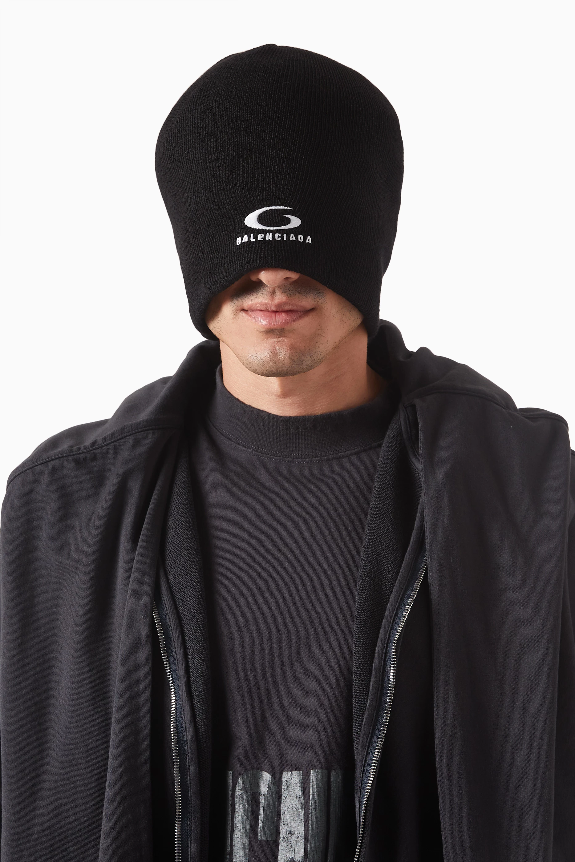 Buy Balenciaga Black Loop Sports Icon Beanie in Stretch Rib Knit