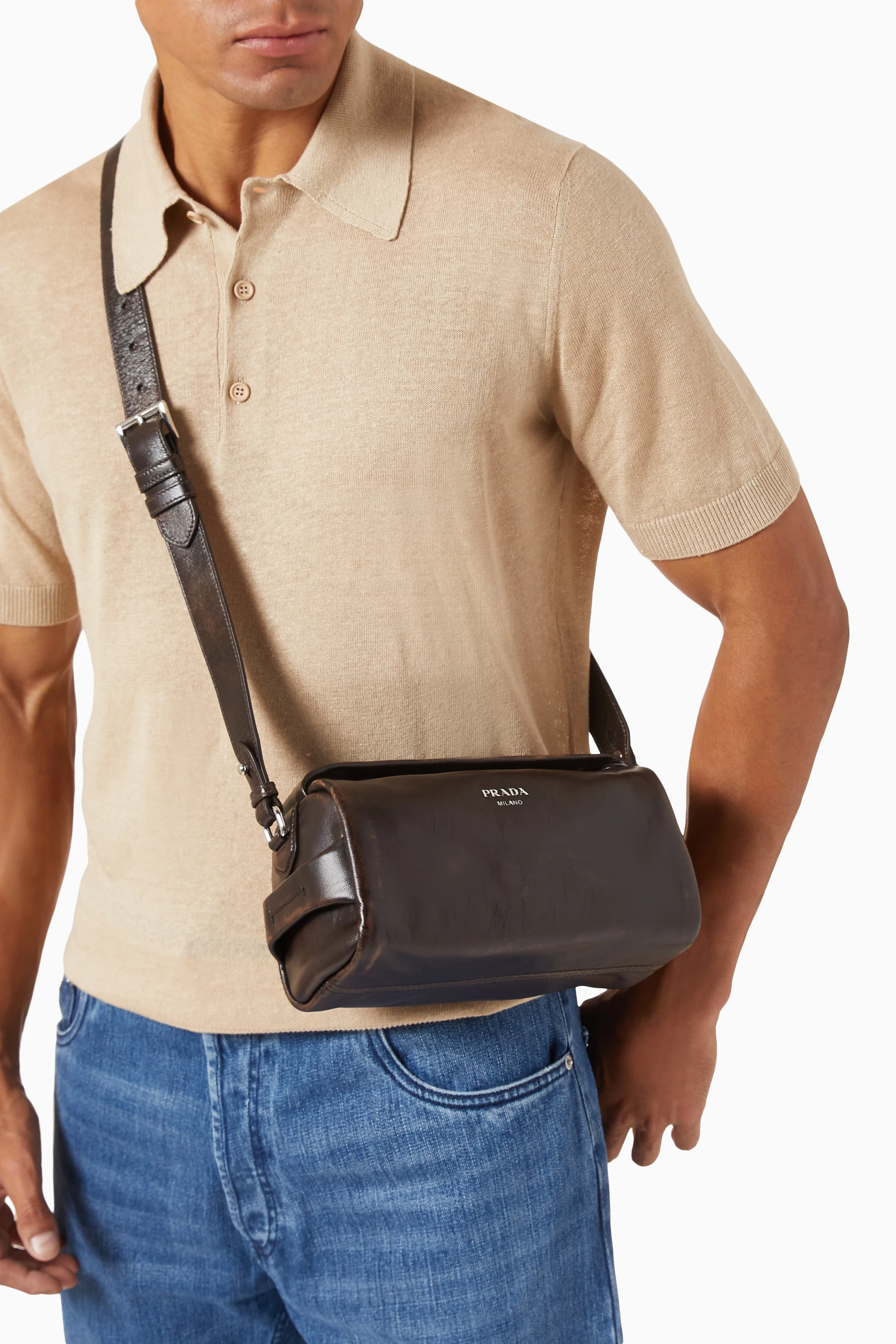 Buy Prada Brown Shoulder Bag in Nappa For Men Online | Ounass Oman