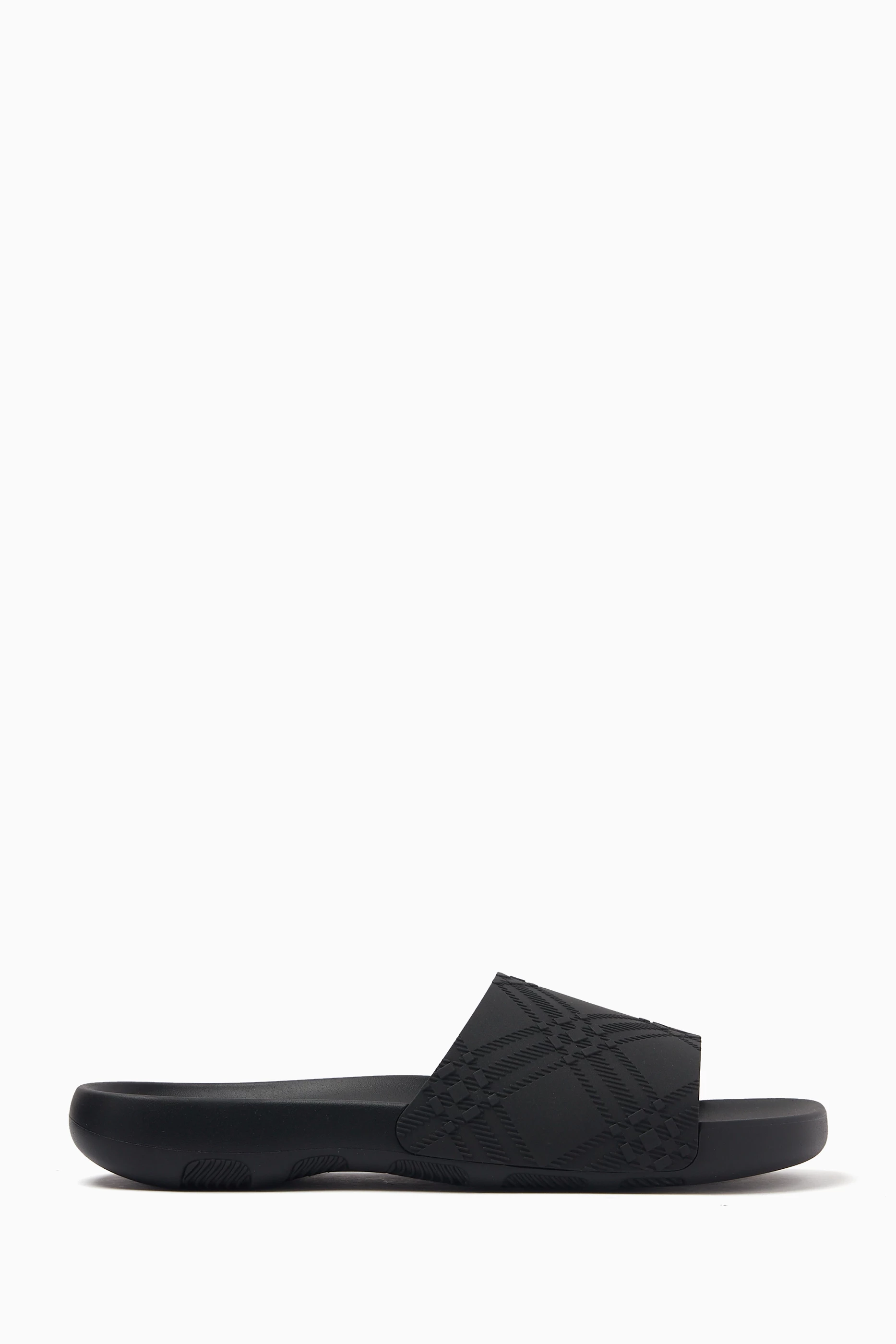 Burberry Men’s Dive Embossed Check Black Slides Check Slides in Black/calico beige - Men, Technical  main image 4