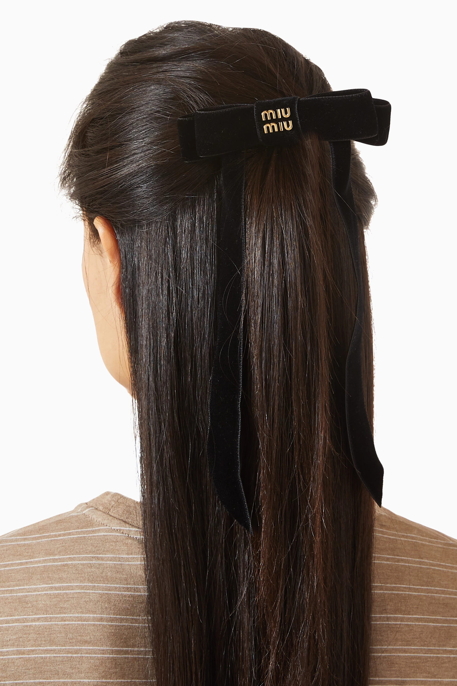 MiuMiu Women\'s Bow Velvet Hair Clip Buy Miu Miu Black Logo-applique Hair Clip in Velvet For  main image 2