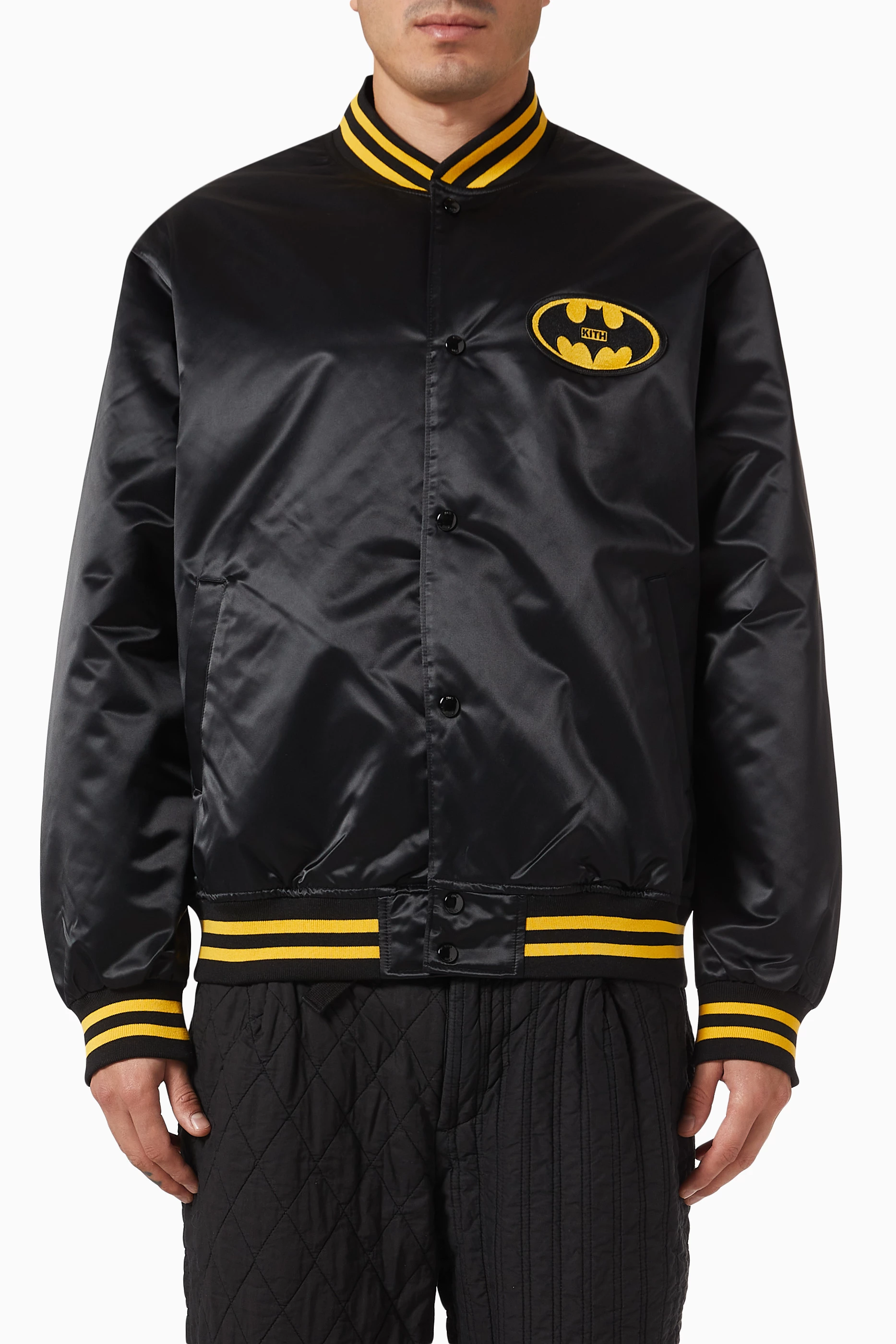Buy Kith Black x Batman Bomber Jacket in Satin For Men Online