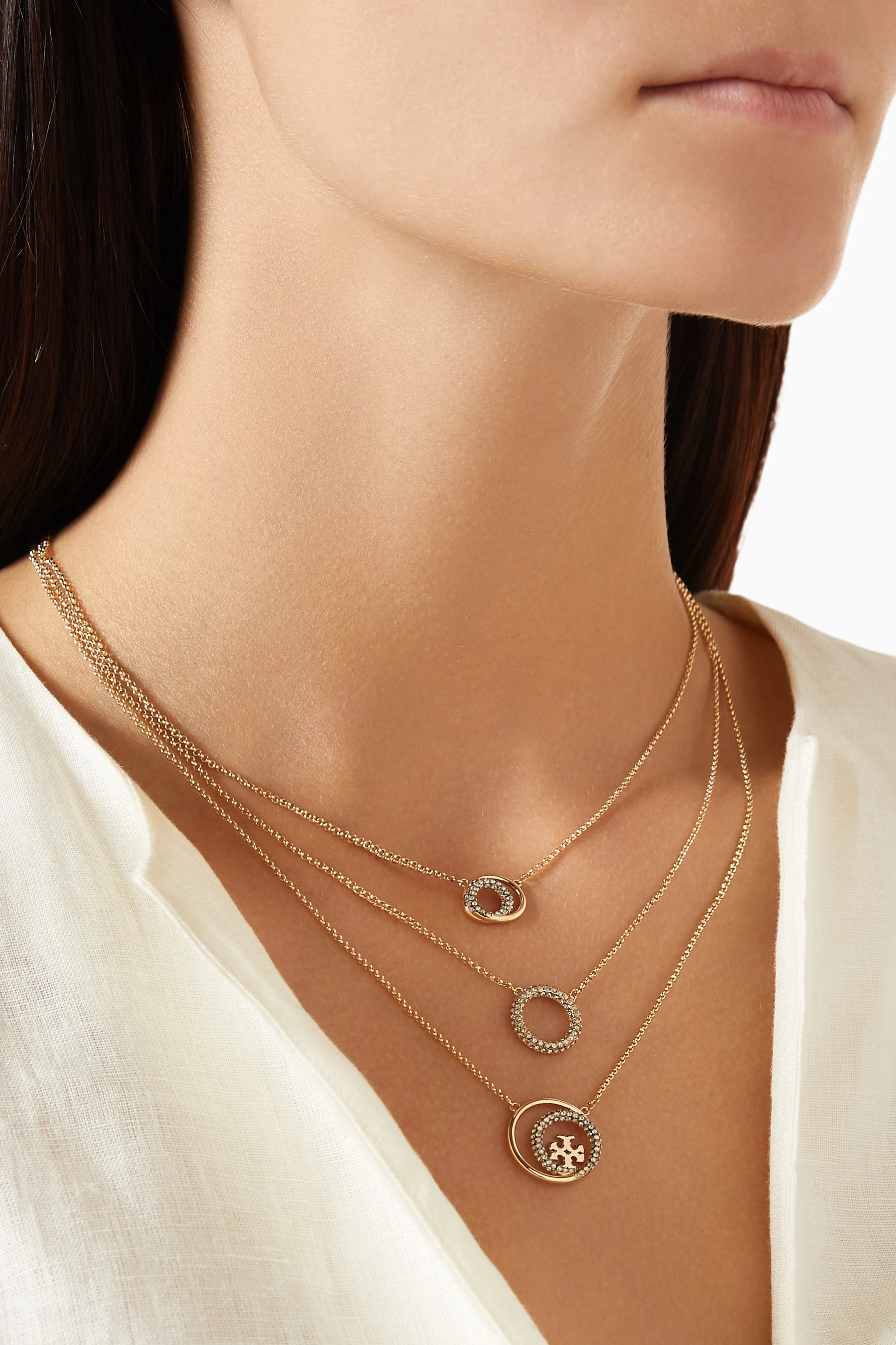 Buy Tory Burch Gold Miller Pavé Layered Pendant Necklace in 18k 