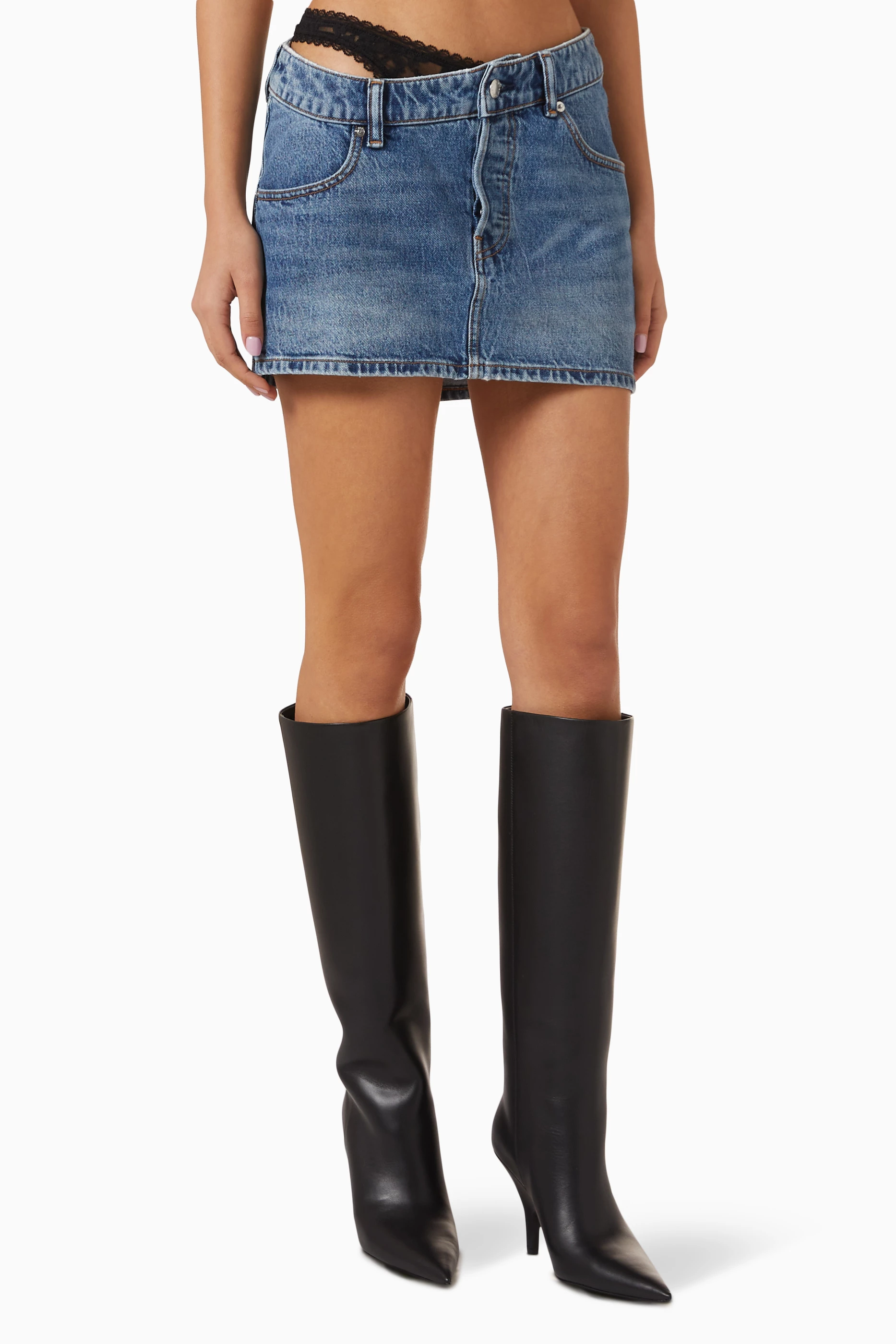 ミニスカート T BY ALEXANDER WANG Women Skirts 4KC4216032001 Black T Alexander Wang Womens L Black Pleated Scuba Mini Skirt