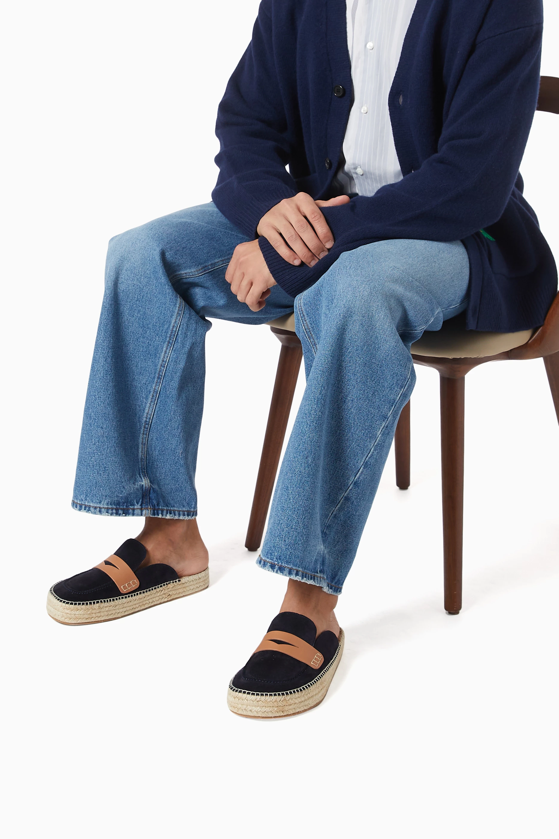 Buy JW Anderson Blue Espadrille Loafer Mules in Suede For 