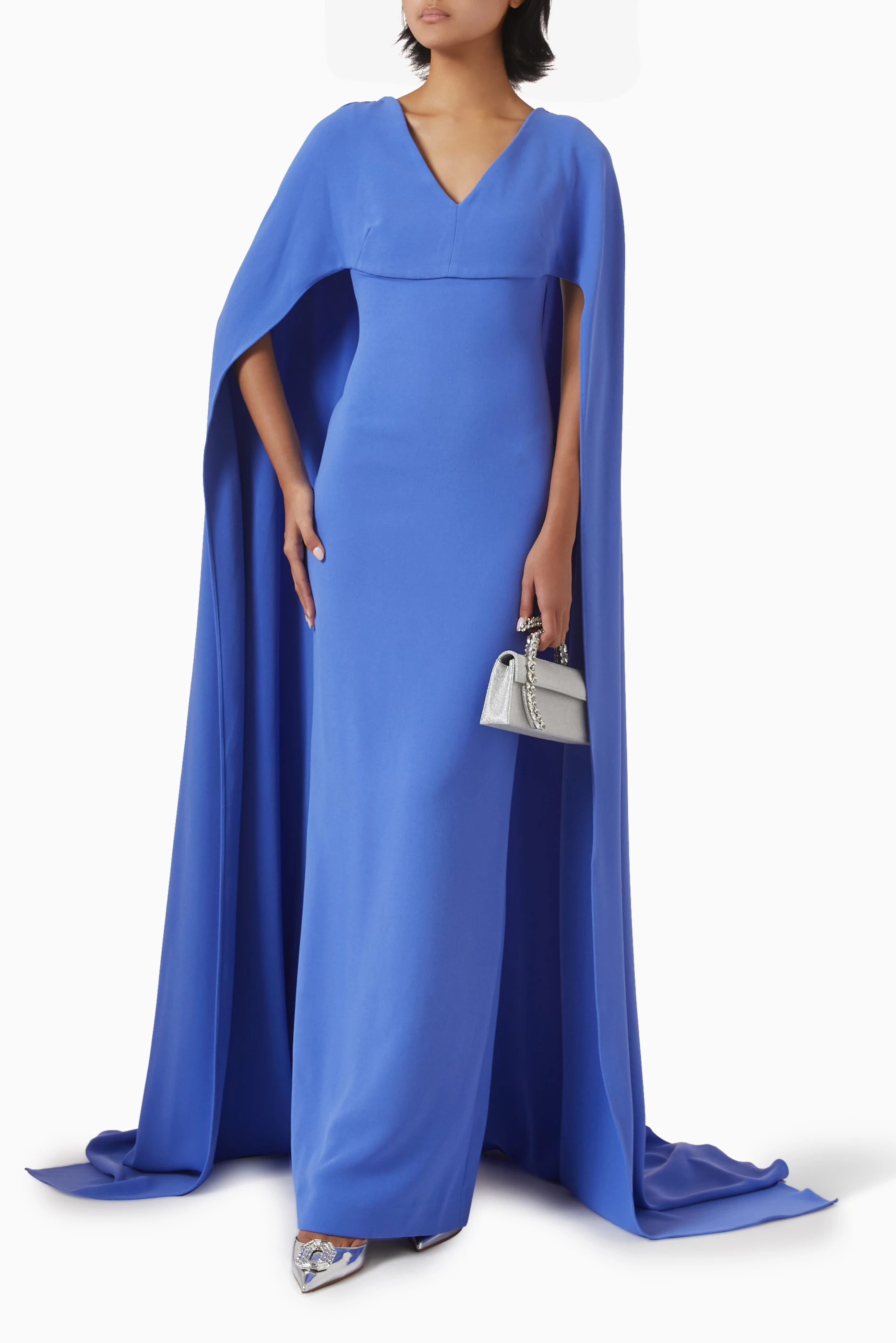 Buy Solace London Blue Morgan Cape-sleeve Maxi Dress For