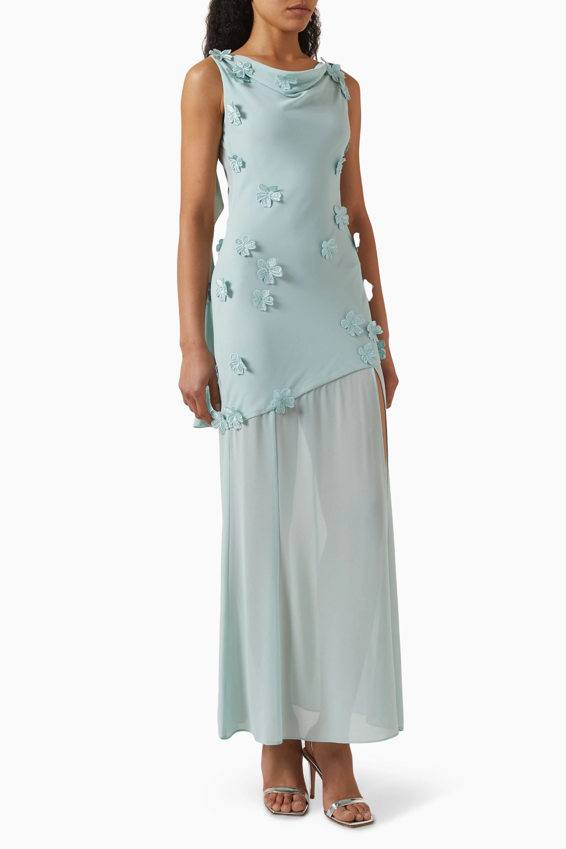 rotate birger christensen waterfall maxi dress Rotate Maxi Waterfall Dress in Pink