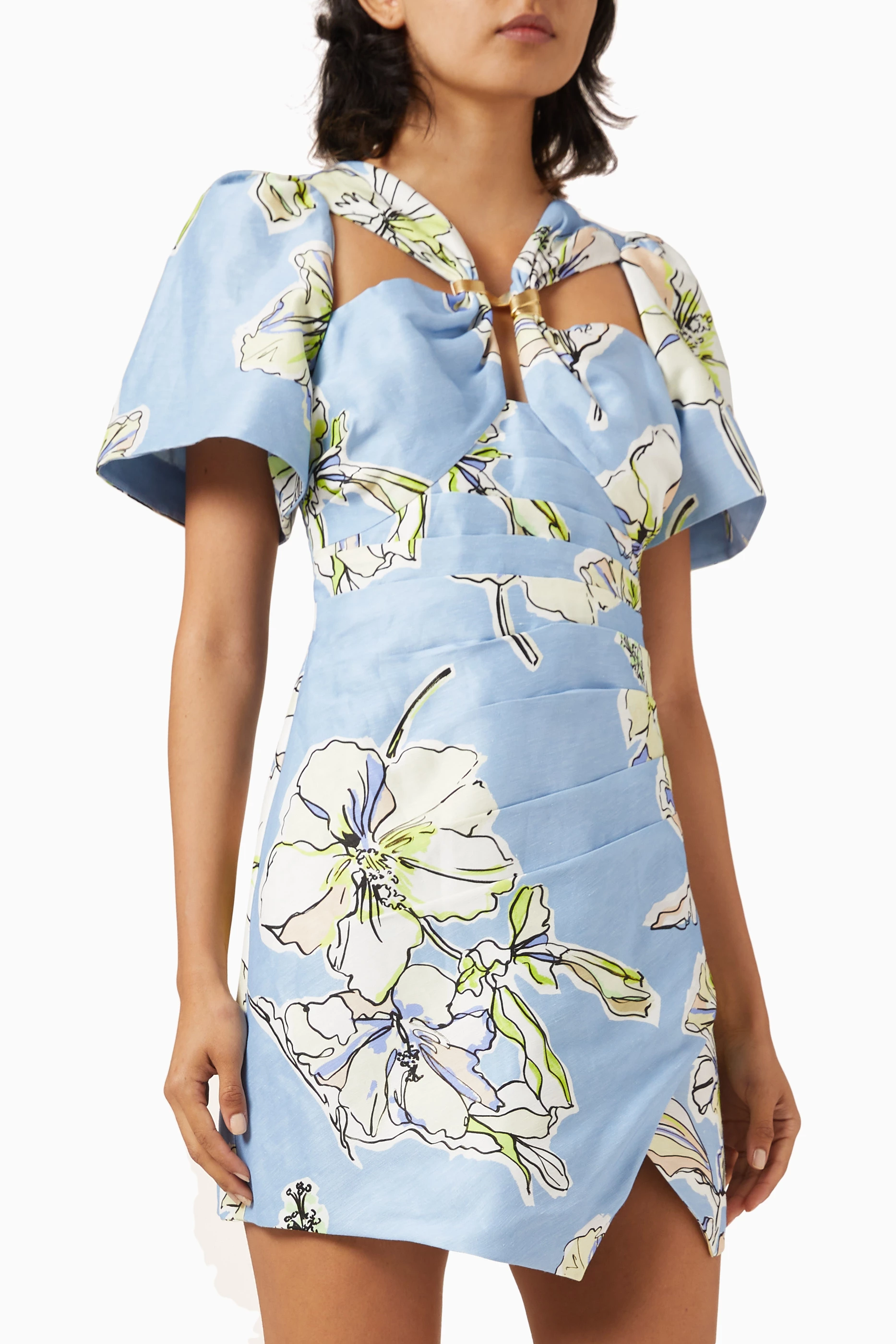 presence twisted mini dress Buy Aje Blue Presence Twisted Mini Dress in Linen Blend For Women Online