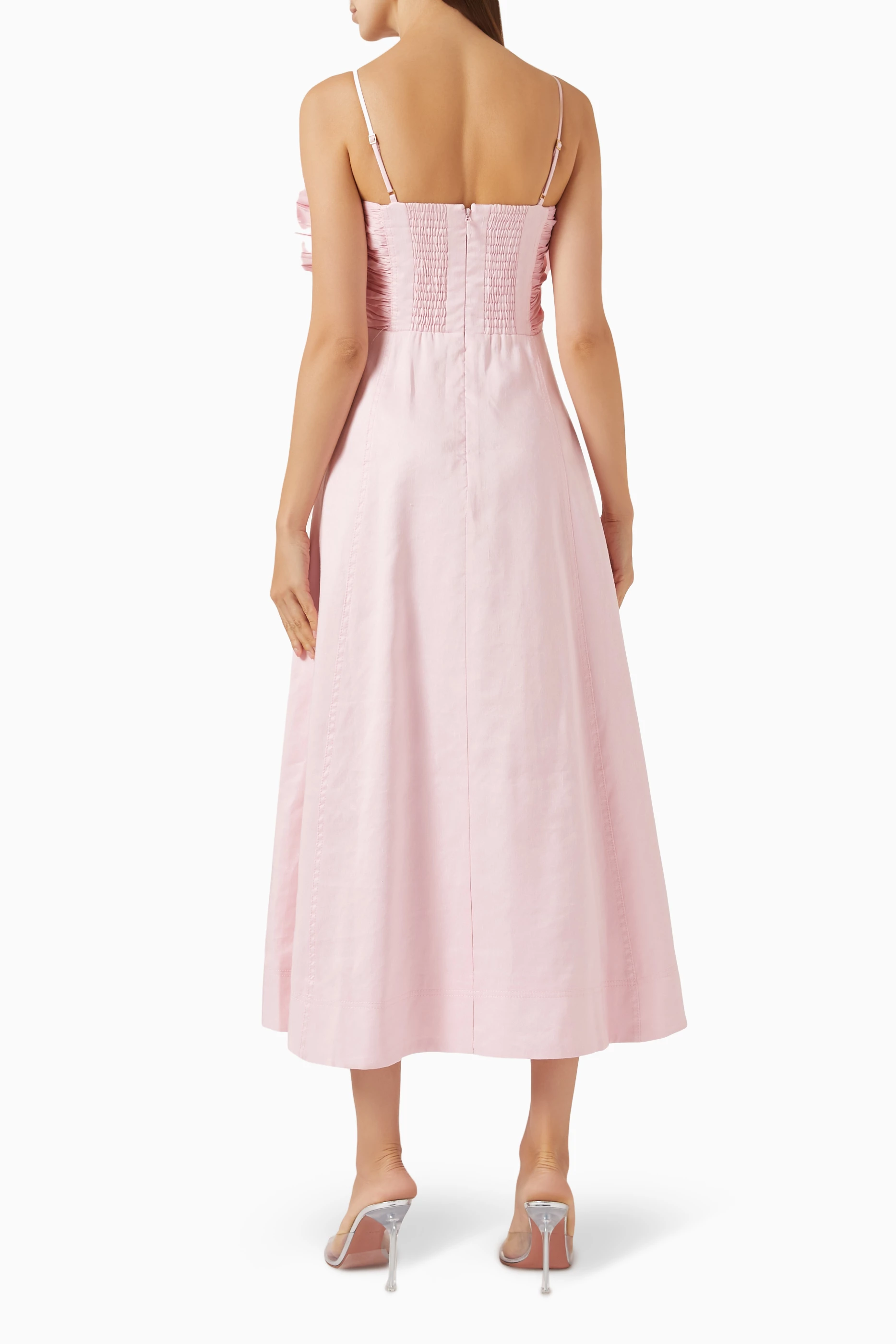 Buy Aje Pink Scarlett Midi Dress in Linen Blend For Women Online | Ounass  Oman